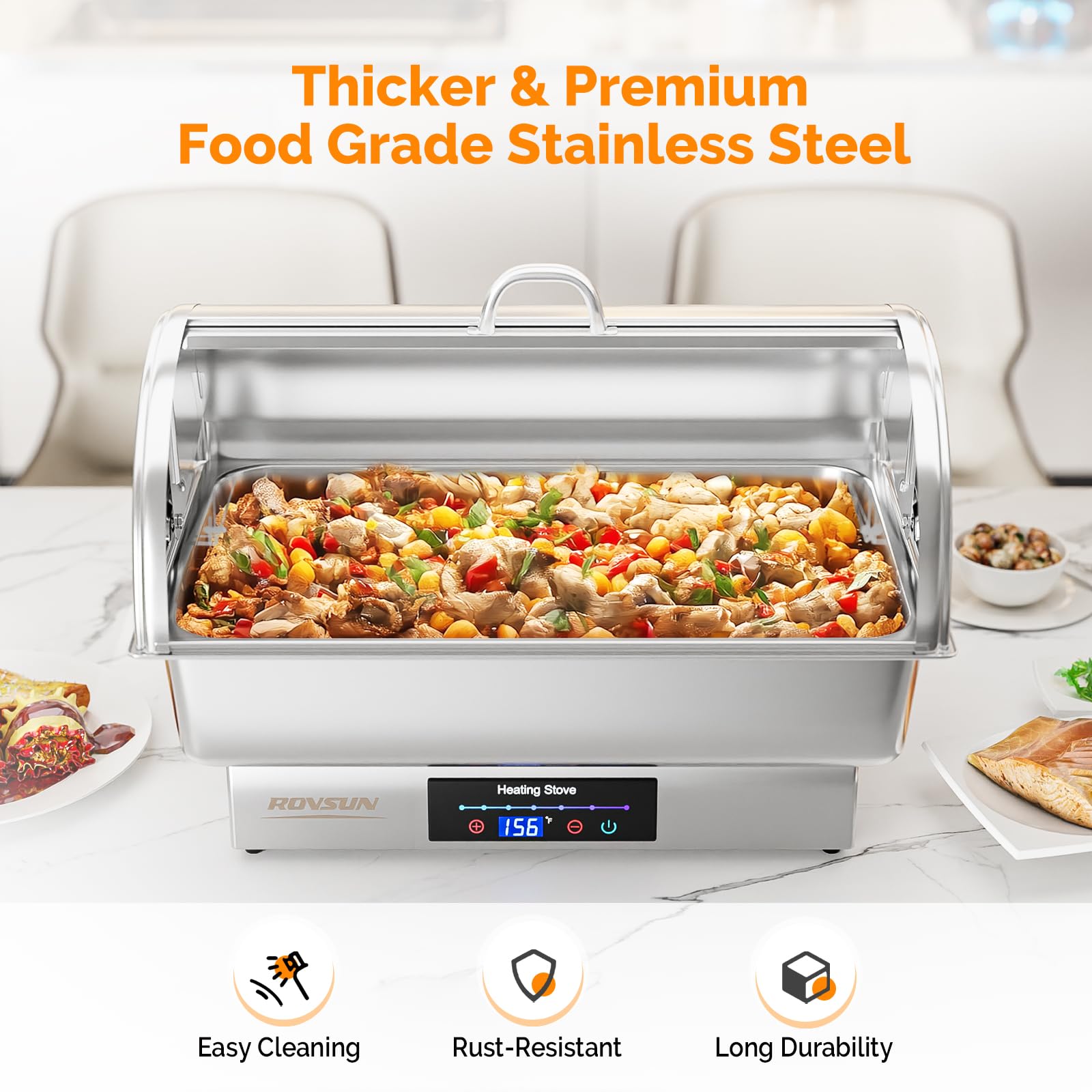 ROVSUN 9 QT Roll Top Stainless Steel Electric Chafing Dish Buffet Set with Temp Control
