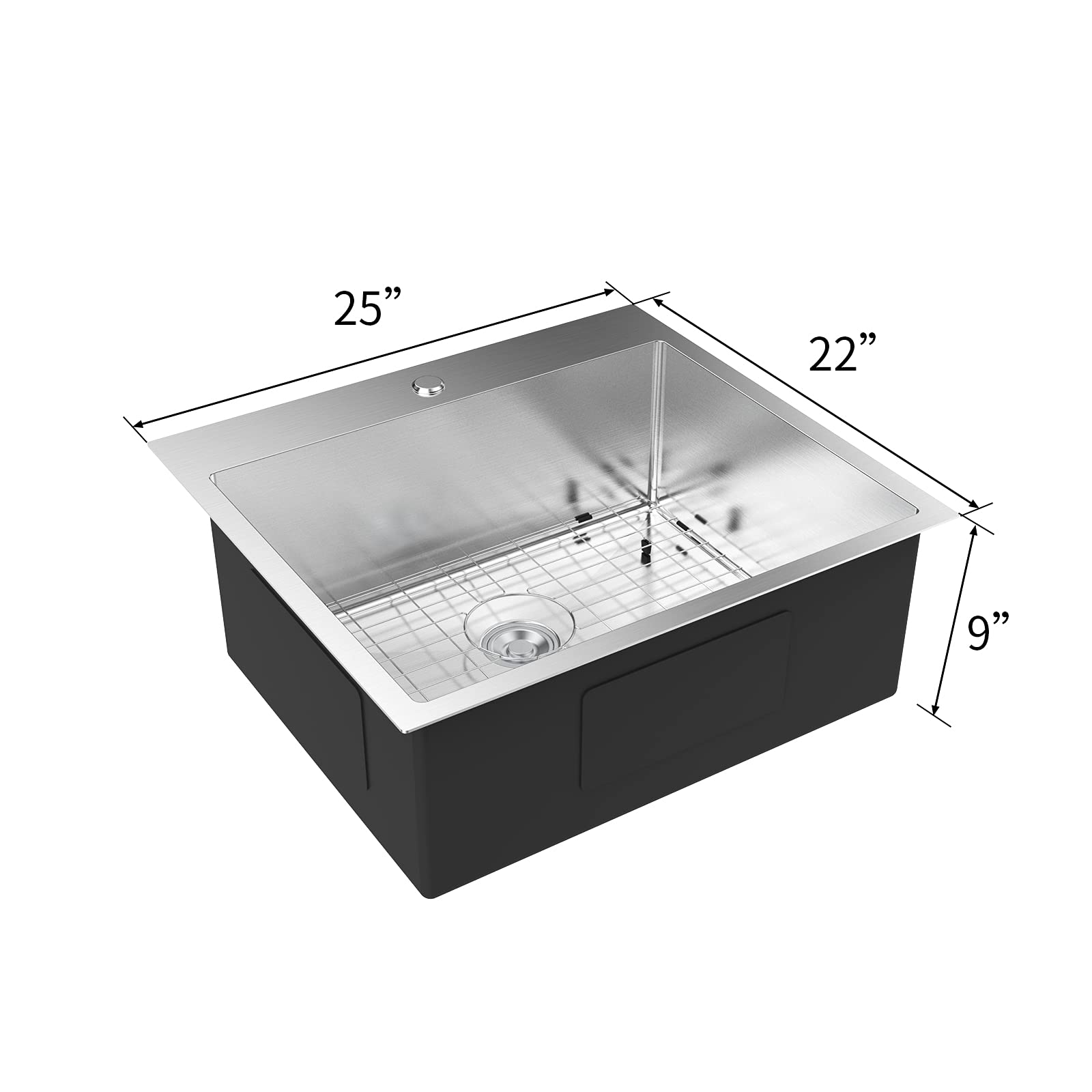 ROVSUN 25" x 22" Drop-in 304 Stainless Steel Sink Kitchen with Protector