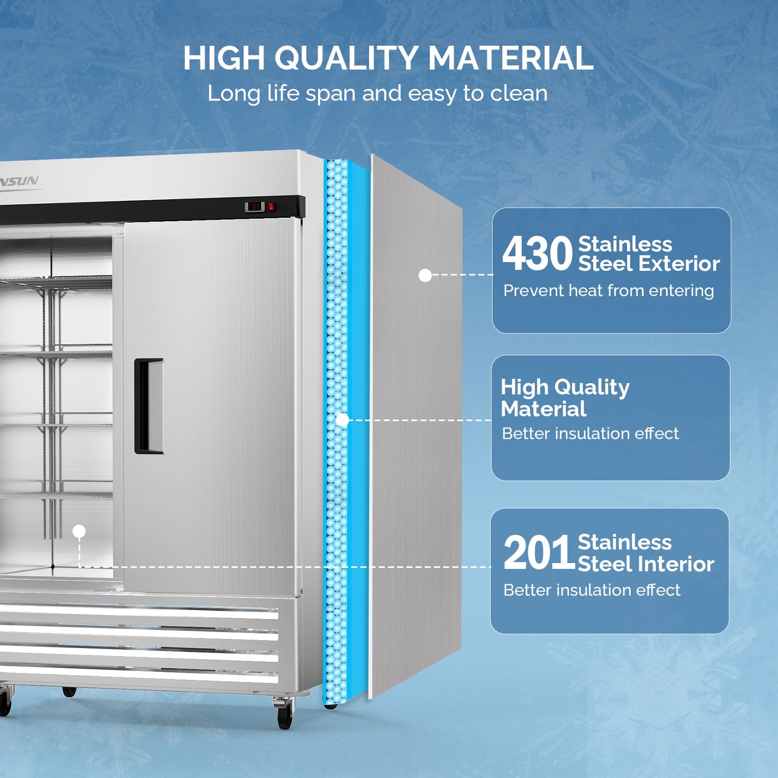 ROVSUN 54" 49 Cu.Ft. Double Door Reach-In Refrigerator