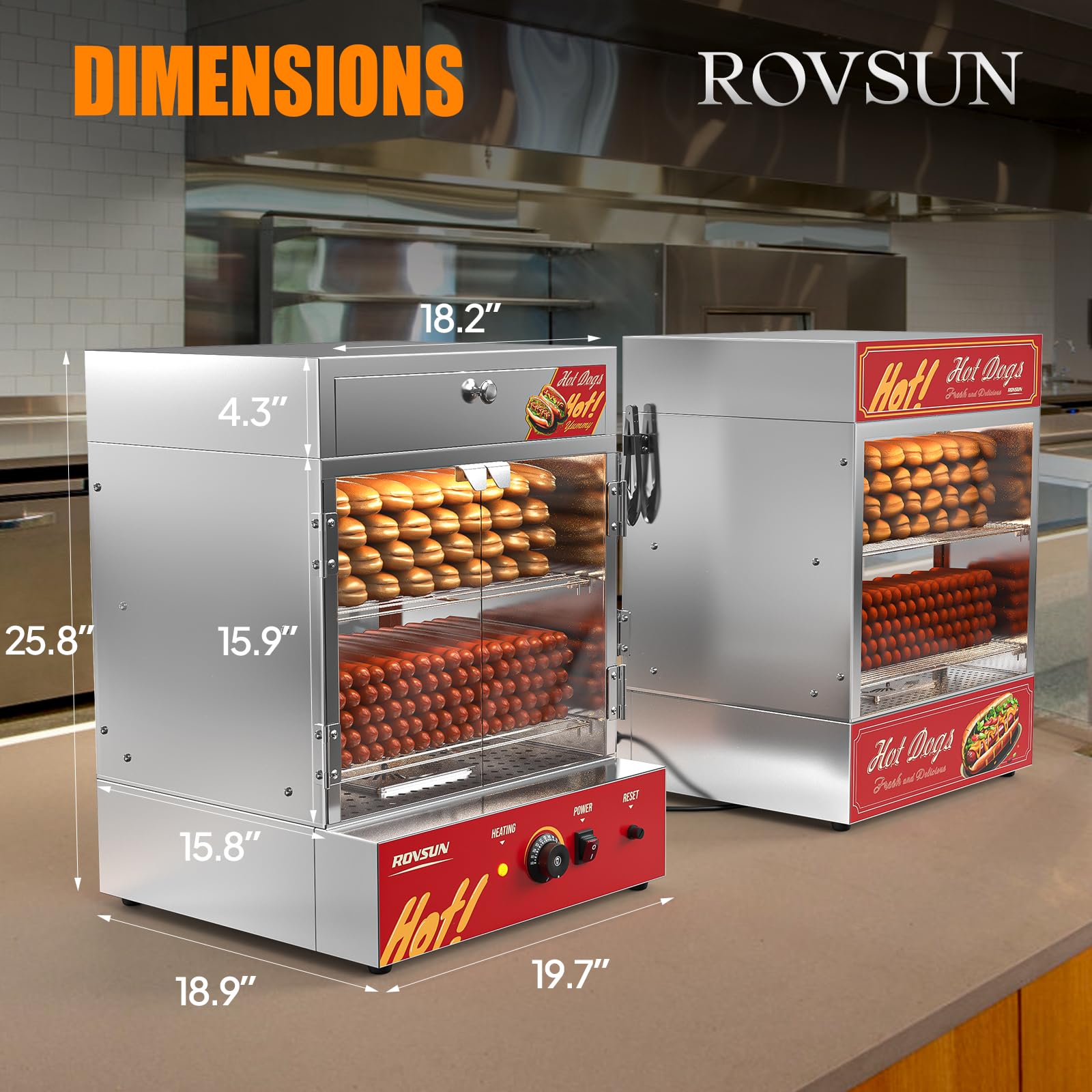 ROVSUN 49 QT 270 Hot Dogs / 58 Buns Pre-Cooked Hot Dog Steamer