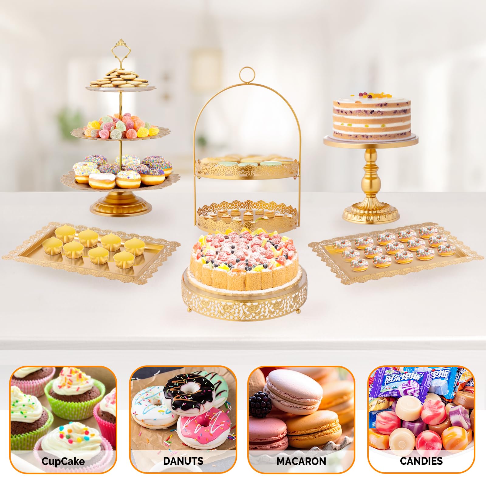 ROVSUN 10 PCS Gold Dessert Table Display Set