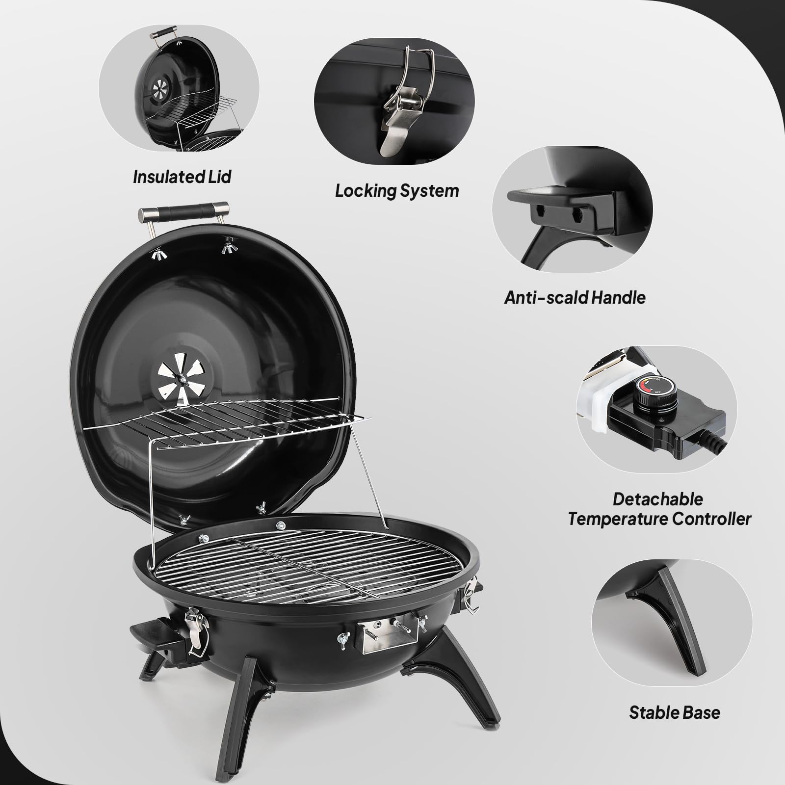 ROVSUN 1,600W Tabletop Electric Grill with Temperature Control Black