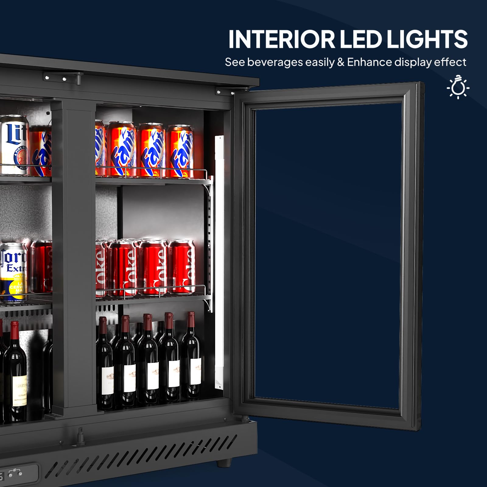 ROVSUN 53.1" 11.4 Cu.Ft. 160W 110V Back Bar Cooler with 3 Doors