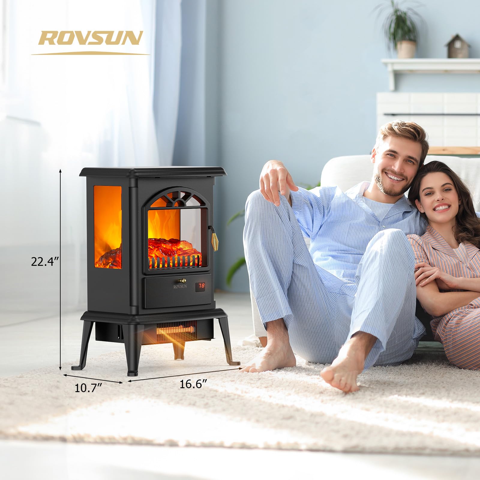 ROVSUN 22" High 1500W 120V Electric Fireplace Stove with Remote Black