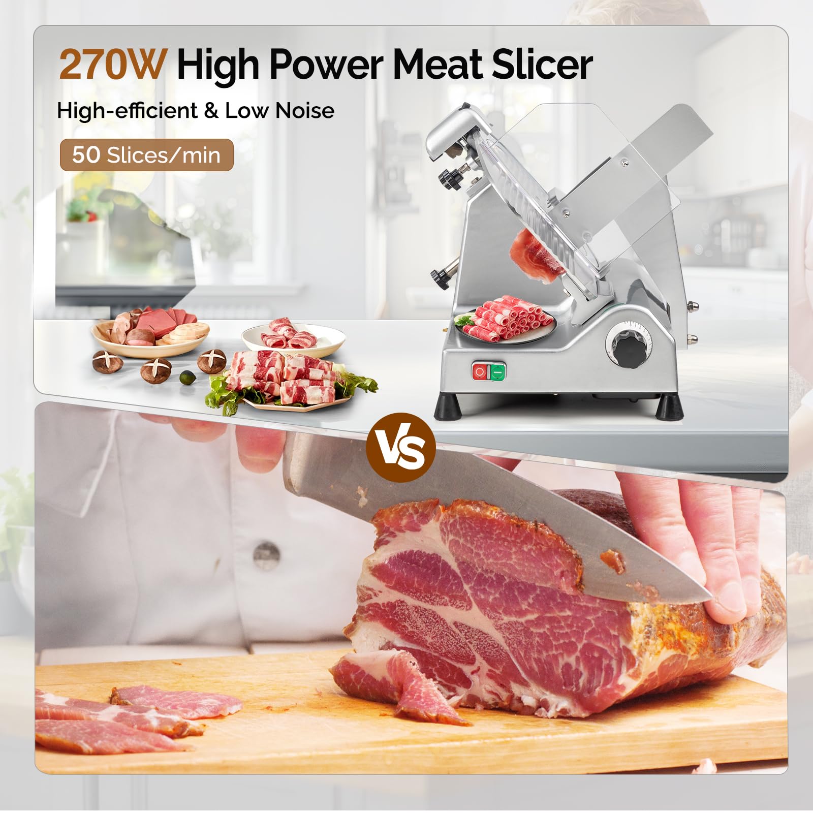 ROVSUN 270W 110V Manual Commercial Meat Slicer with 12" Blade
