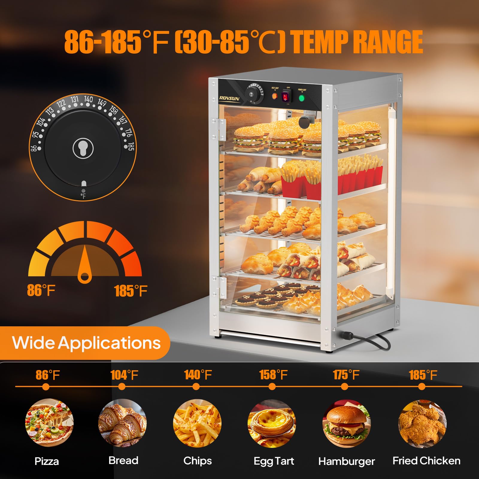 ROVSUN 5-Tier 15" 800W 110V Food Warmer Cabinet for Pizza, Pretzel