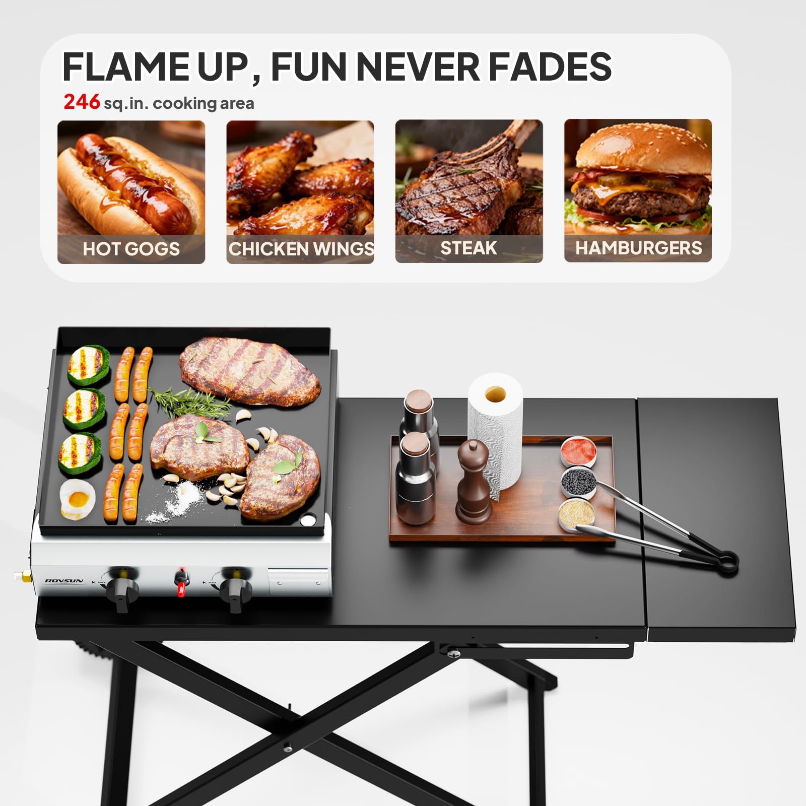 ROVSUN 2-Burner 20,000 BTU Foldable Propane Griddle with Wheels