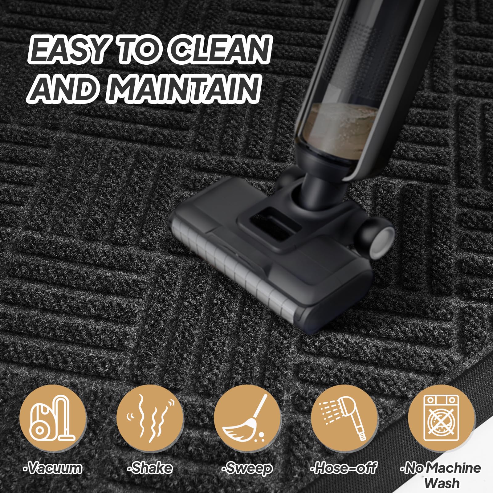 ROVSUN 29.5" × 17.7" Front Door Mat with Diamond Pattern Non-Slip Grey