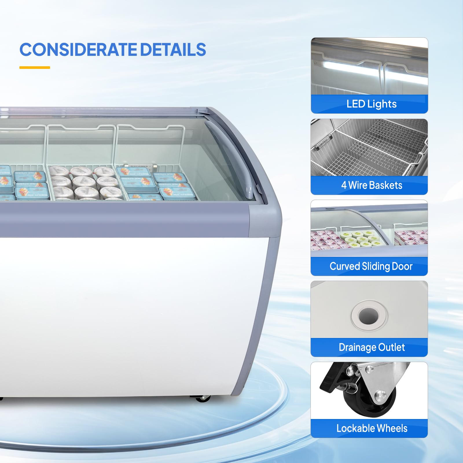 ROVSUN 71" 19 Cu.Ft. 295W 110V Commercial Ice Cream Freezer