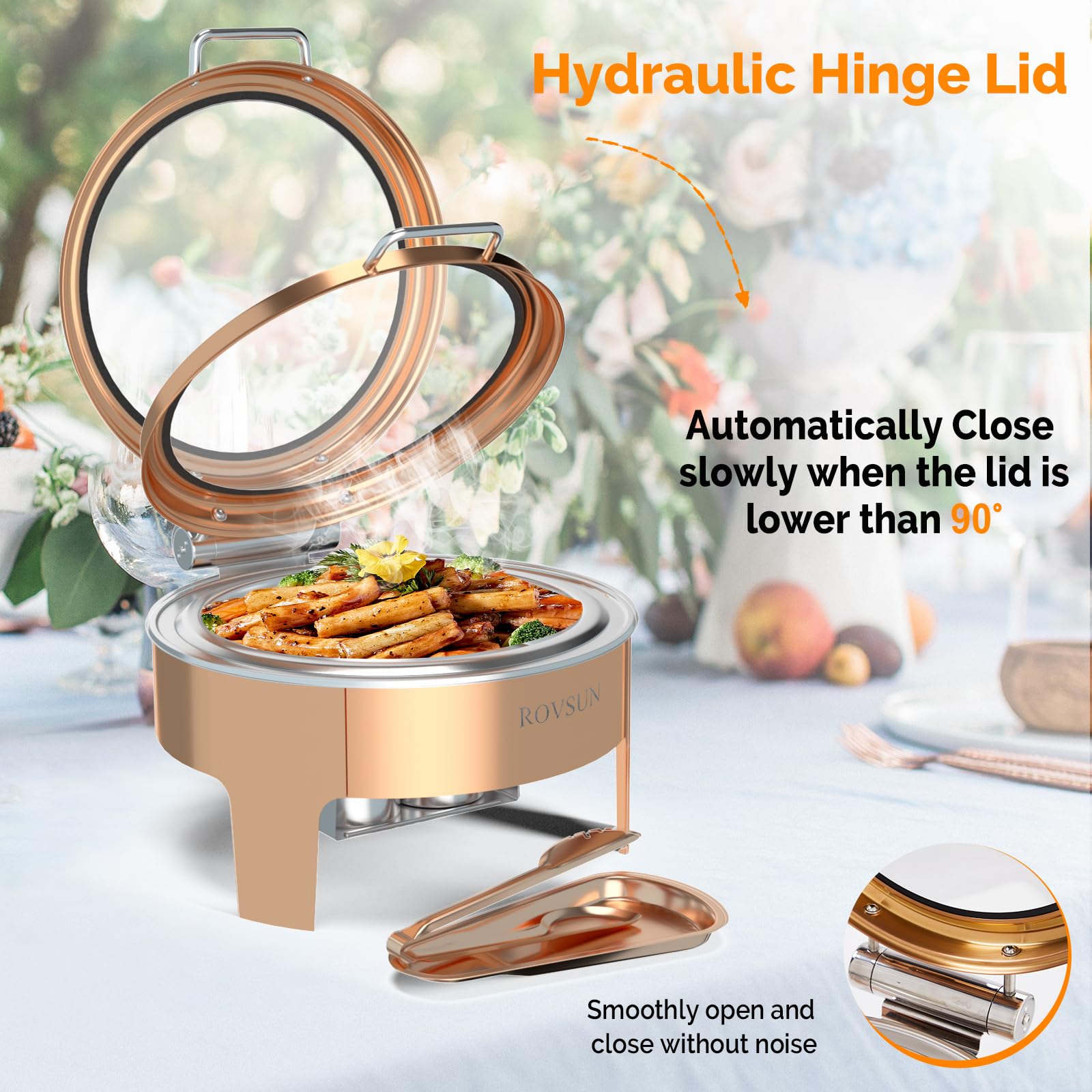 ROVSUN 6 QT Round Rose Gold Chafing Dish Buffet Set with Serving Tong