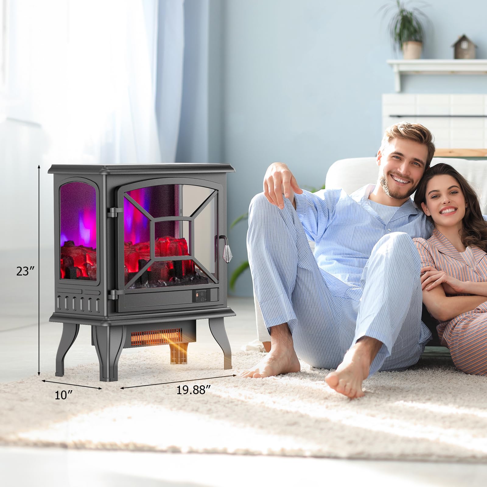 ROVSUN 23" High 1400W 120V Electric Fireplace Stove with Remote Black