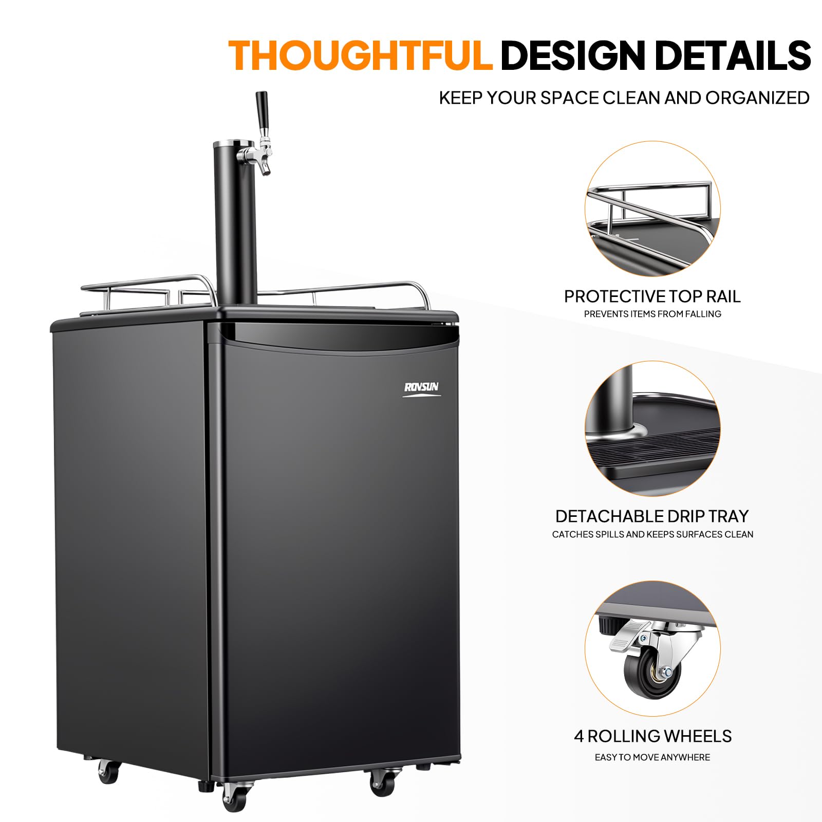ROVSUN 5.4 Cu.Ft. Single Tap Kegerator Beer Dispenser Black