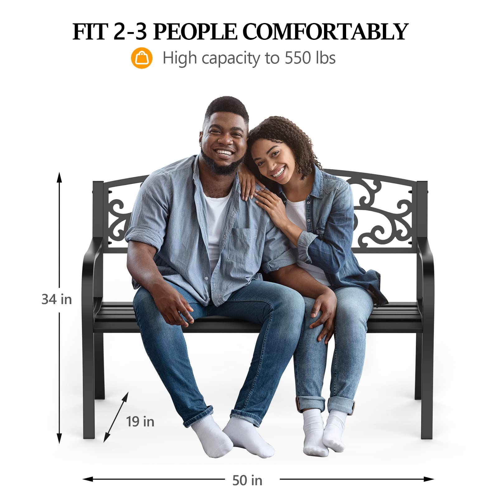 50" Outdoor Bench Metal with Floral Back