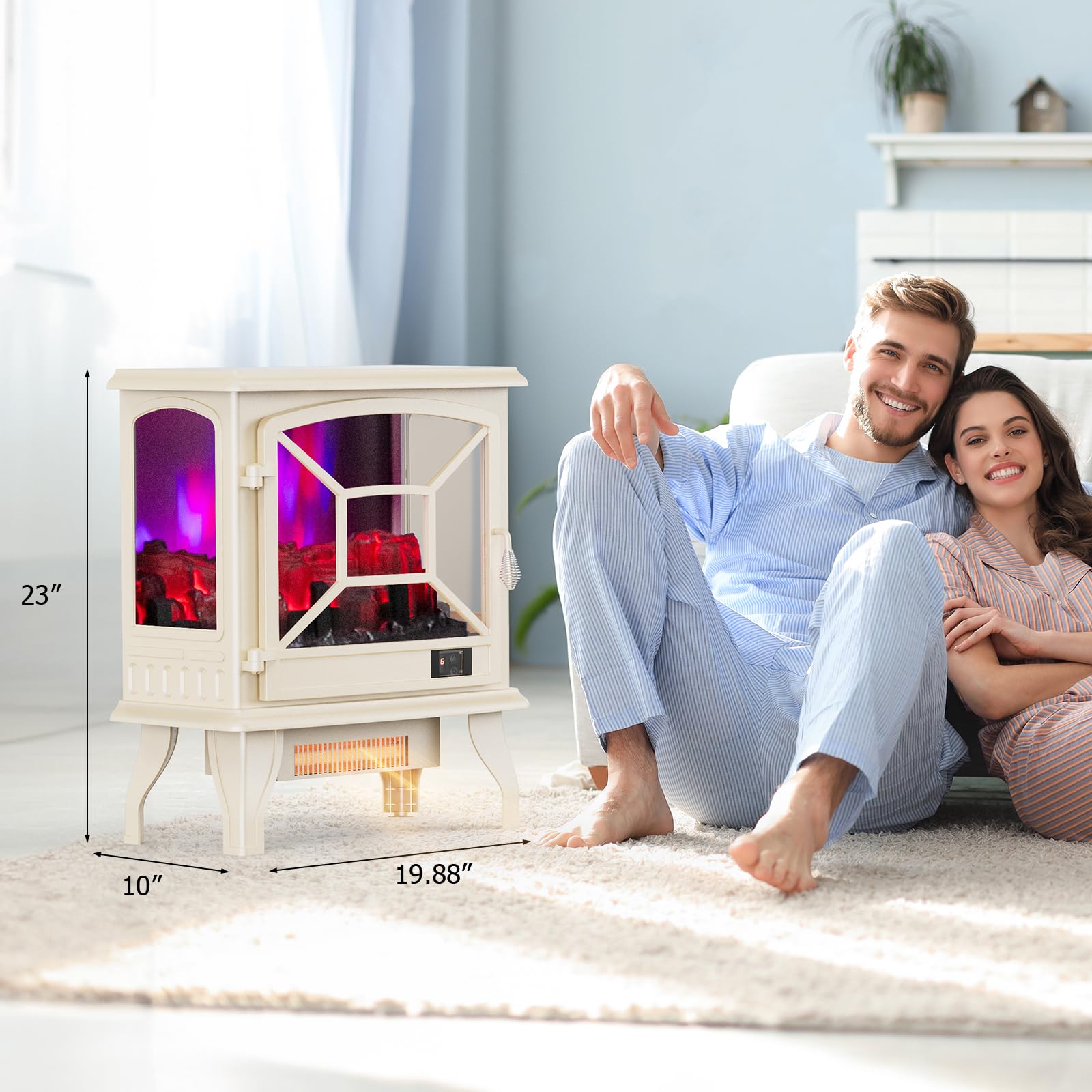 ROVSUN 23" High 1400W 120V Electric Fireplace Stove with Remote Milky White