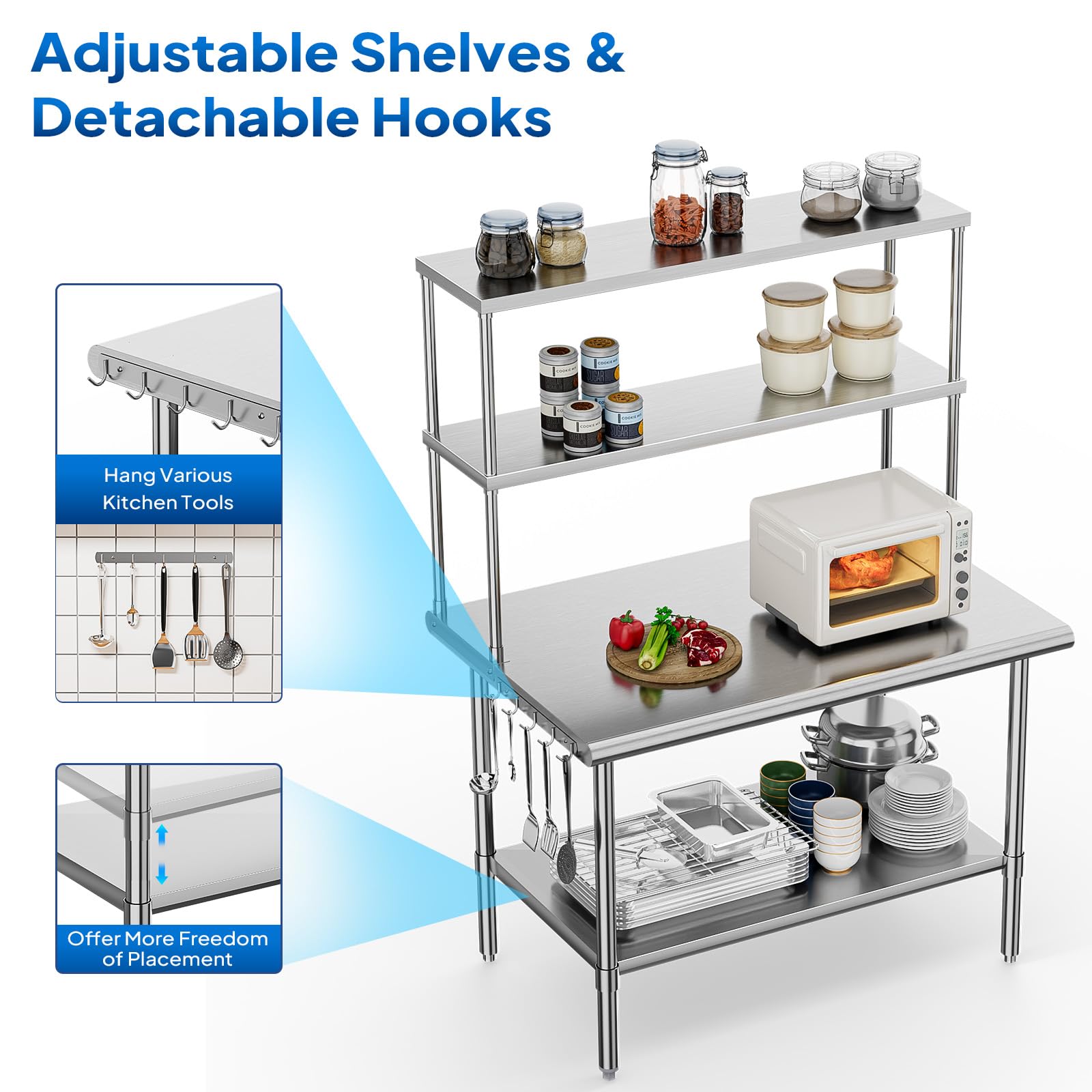 ROVSUN 48" X 30" Stainless Steel Table with Overshelves
