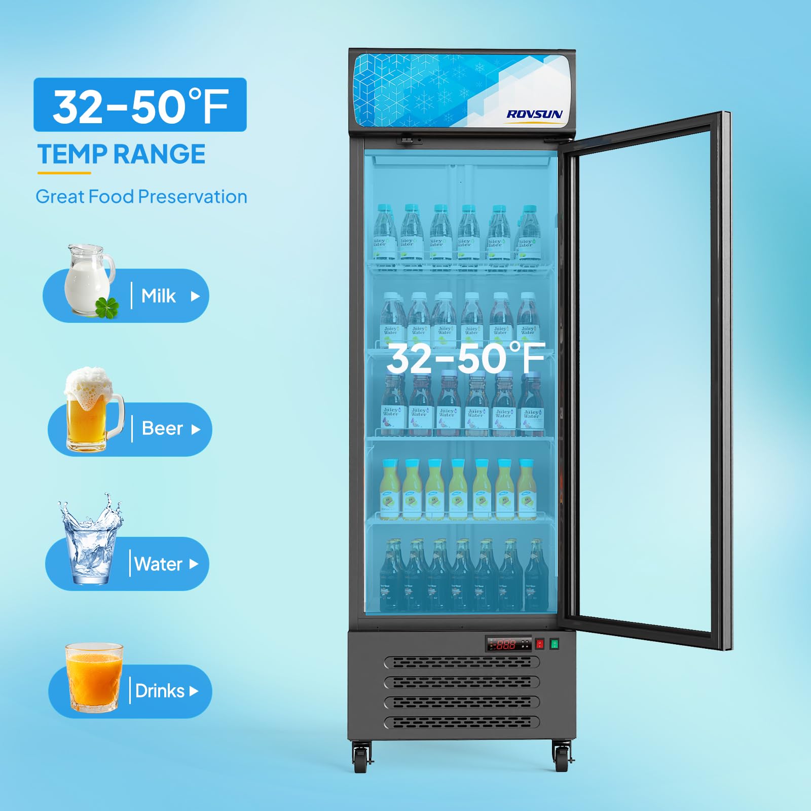 ROVSUN 25" 17 Cu.Ft. Black Glass Door Merchandising Refrigerator
