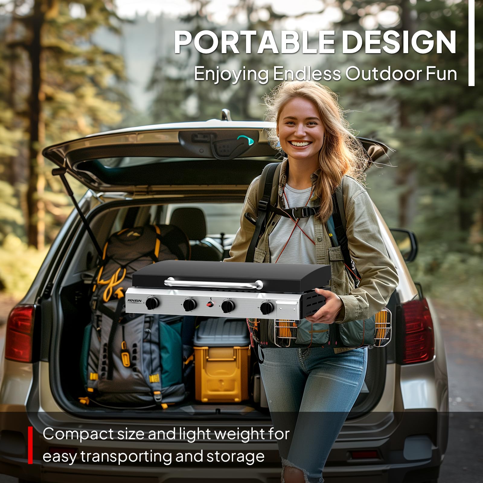 ROVSUN 4-Burner 40,000 BTU Propane Flat Top Tabletop Outdoor Griddle with Lid