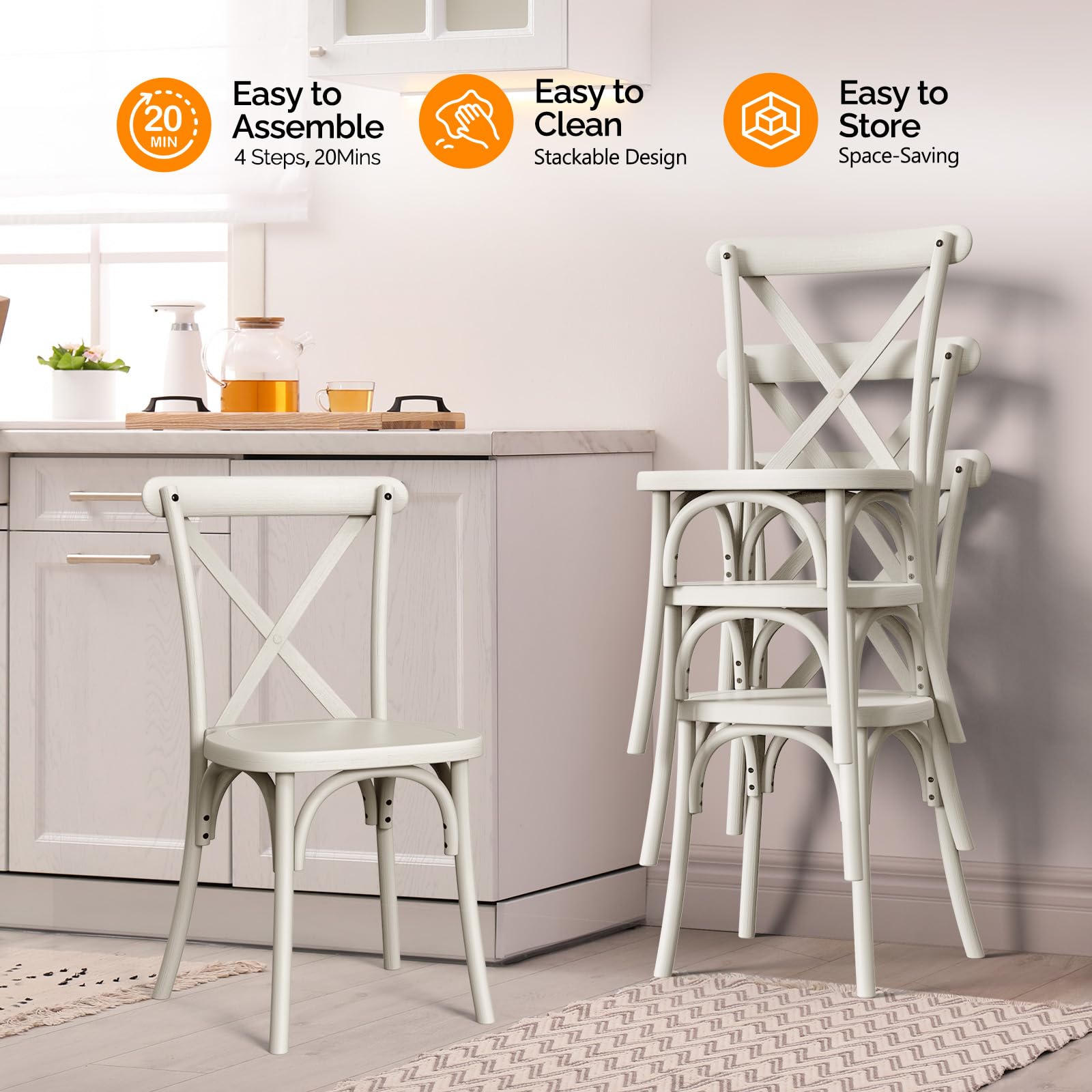 Plastic Outdoor Dining Chair Set Stackable with X Back White