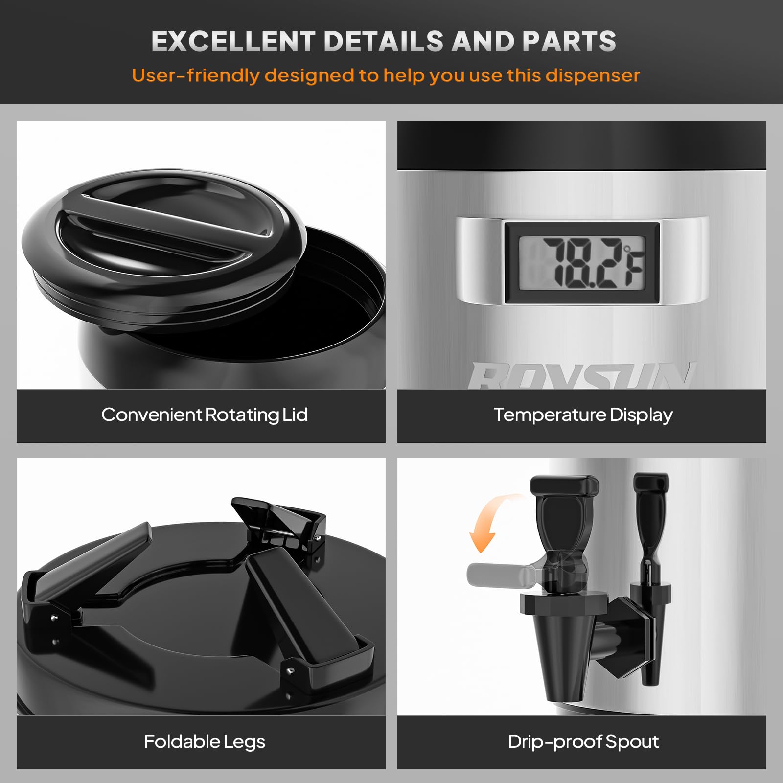 ROVSUN 4.8 Gallon Stainless Steel Insulated Beverage Dispenser Silver