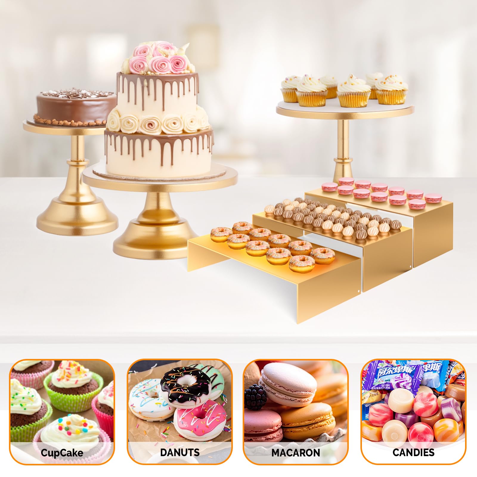 ROVSUN 8 PCS Gold Cake Stand Set