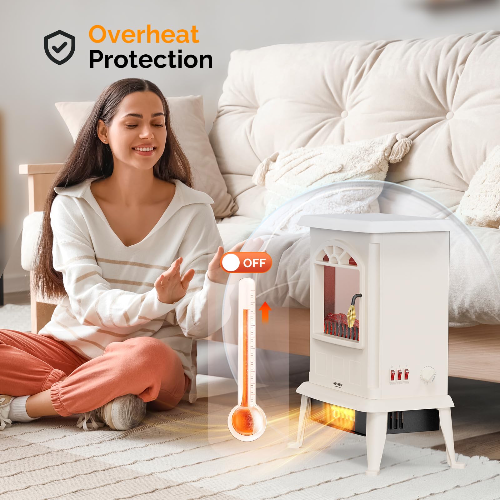 ROVSUN 22" High 1500W 120V Electric Fireplace Stove Milky White