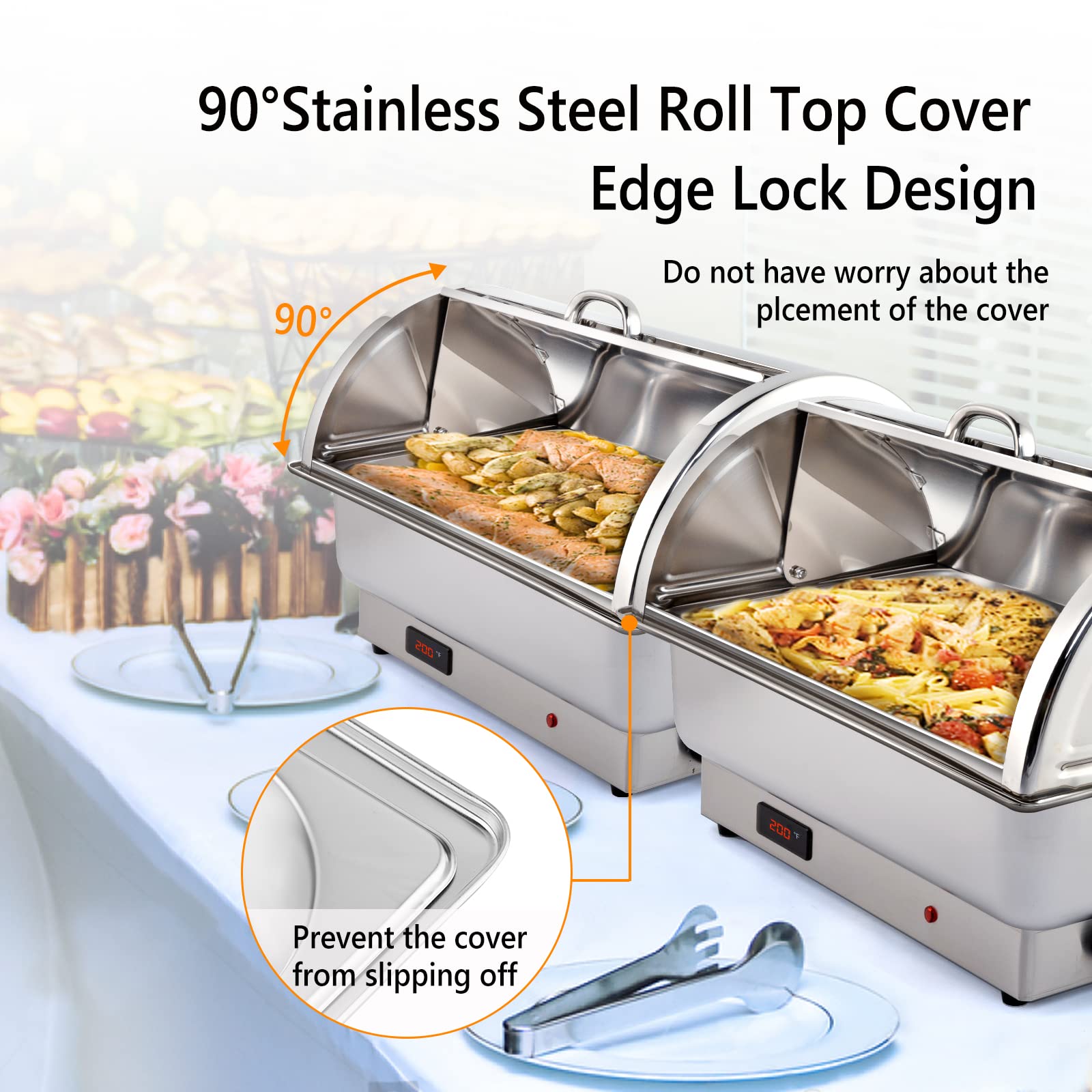 ROVSUN 9 QT Roll Top Electric Chafing Dish Buffet Set with Stainless Steel Lid