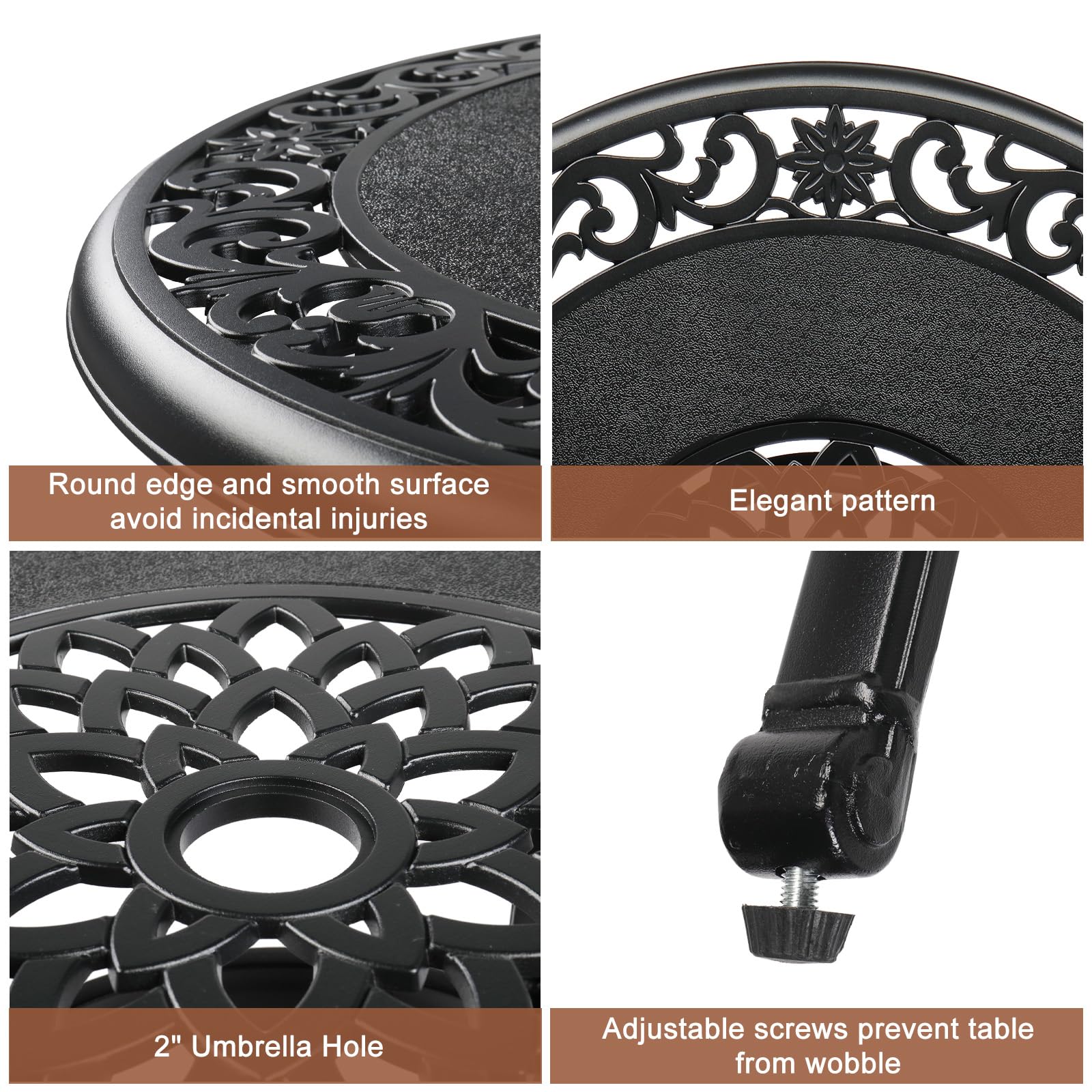 32" Round Outdoor Bar Table with Umbrella Hole Black