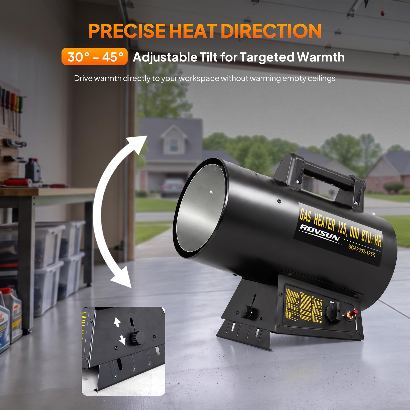 ROVSUN 125000 BTU Forced Air Propane Heater with 10ft Hose and Regulator