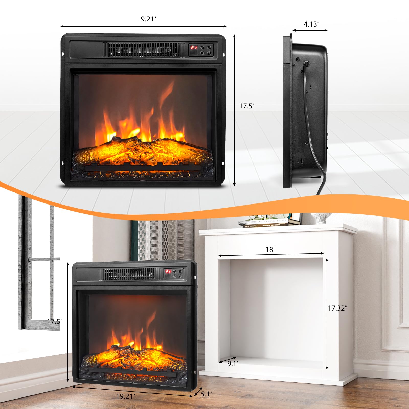 ROVSUN 18'' High 1400W 120V Electric Fireplace Inserts with APP & Remote