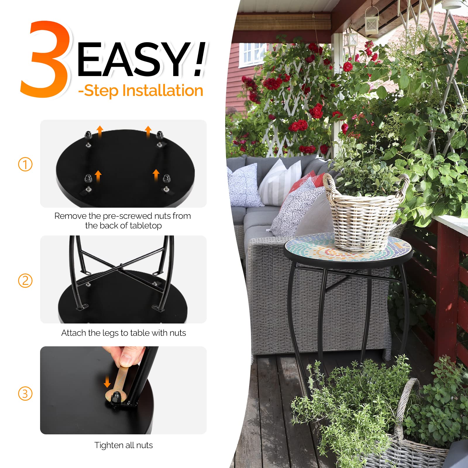 14" Round Mosaic Outdoor Side Table Blue Hawaii