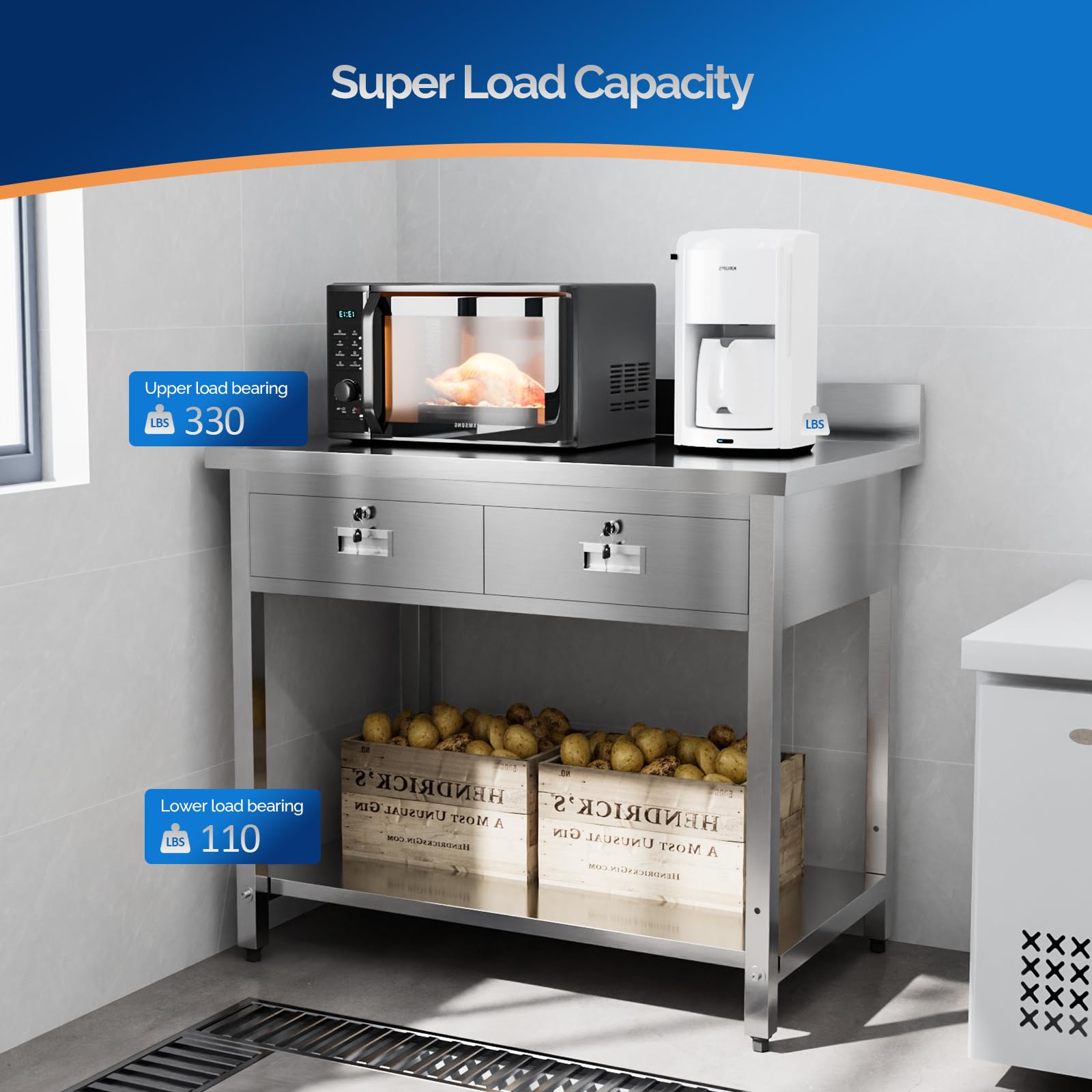 ROVSUN 36" x 24" Stainless Steel Kitchen Work Table with 2 Drawers