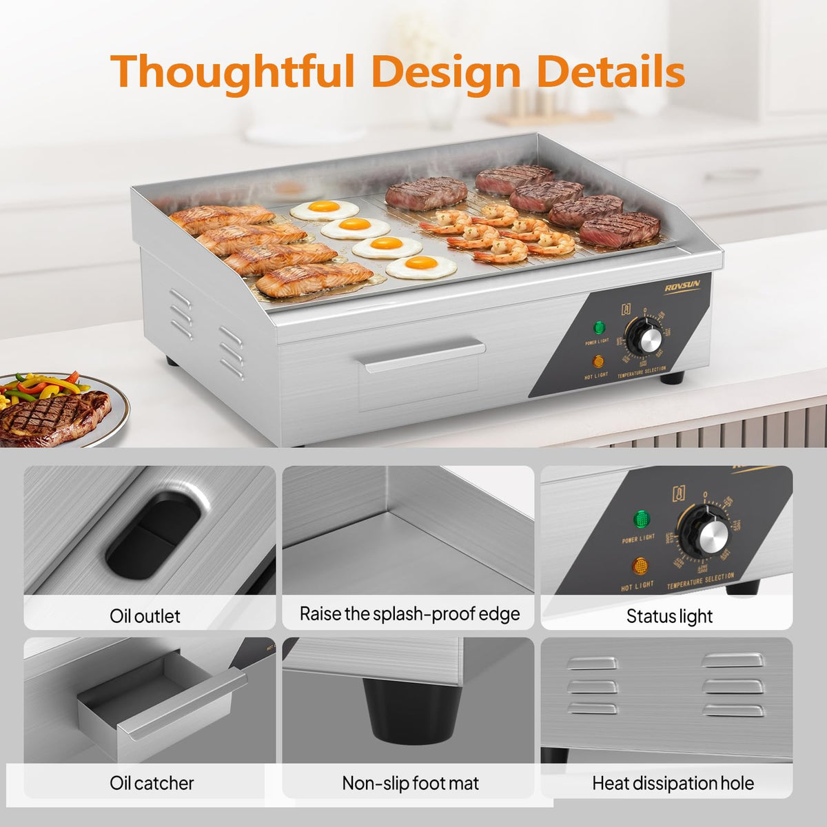 ROVSUN 22" 1600W 110V Electric Griddle Countertop with Half Flat Top Griddle