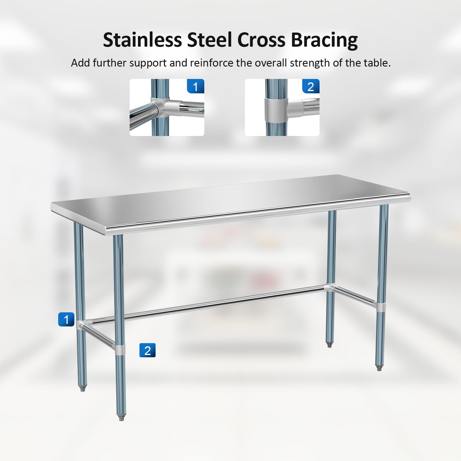 ROVSUN 60" x 24" Open Base Stainless Steel Work Table