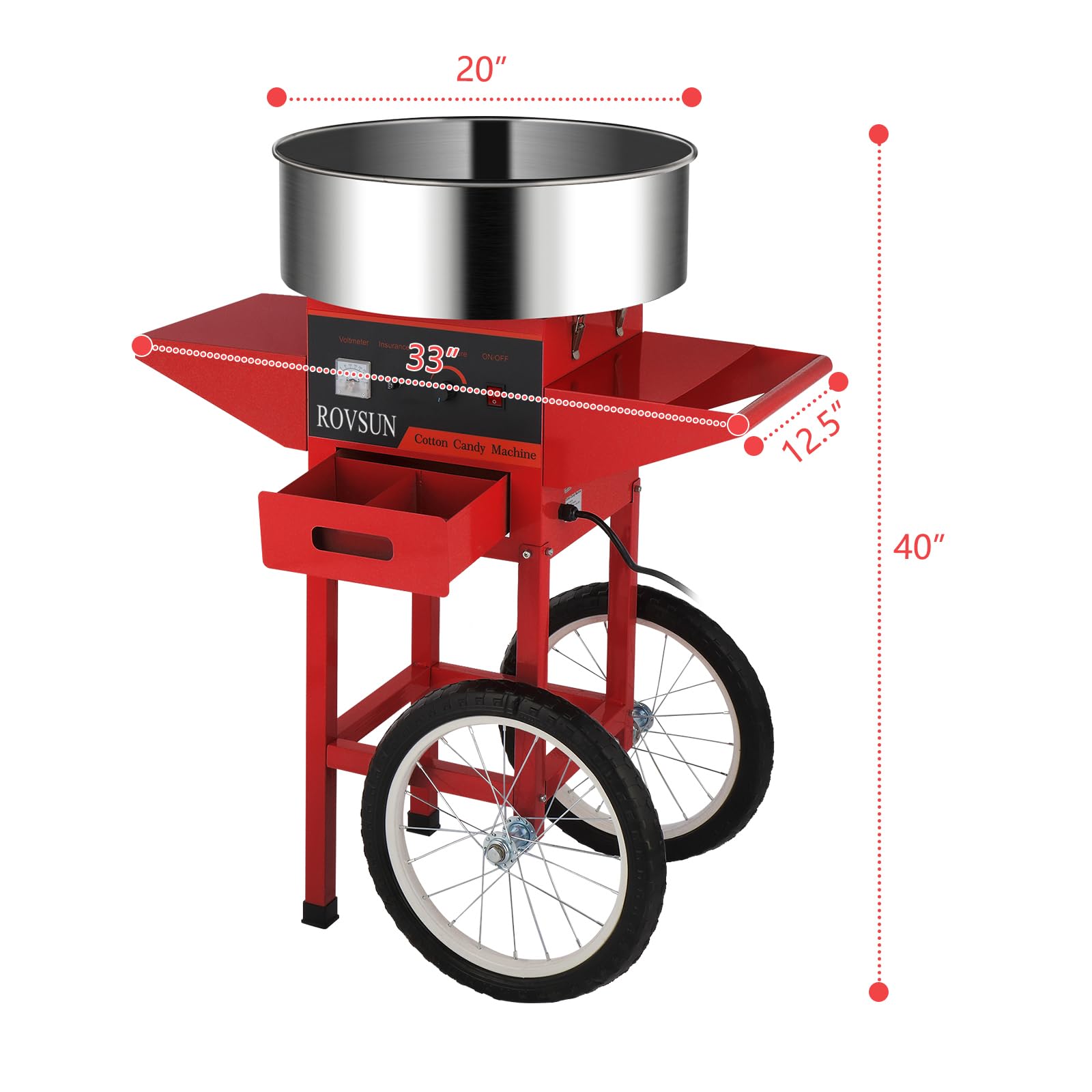 ROVSUN 21" Cotton Candy Machine with Cart Red