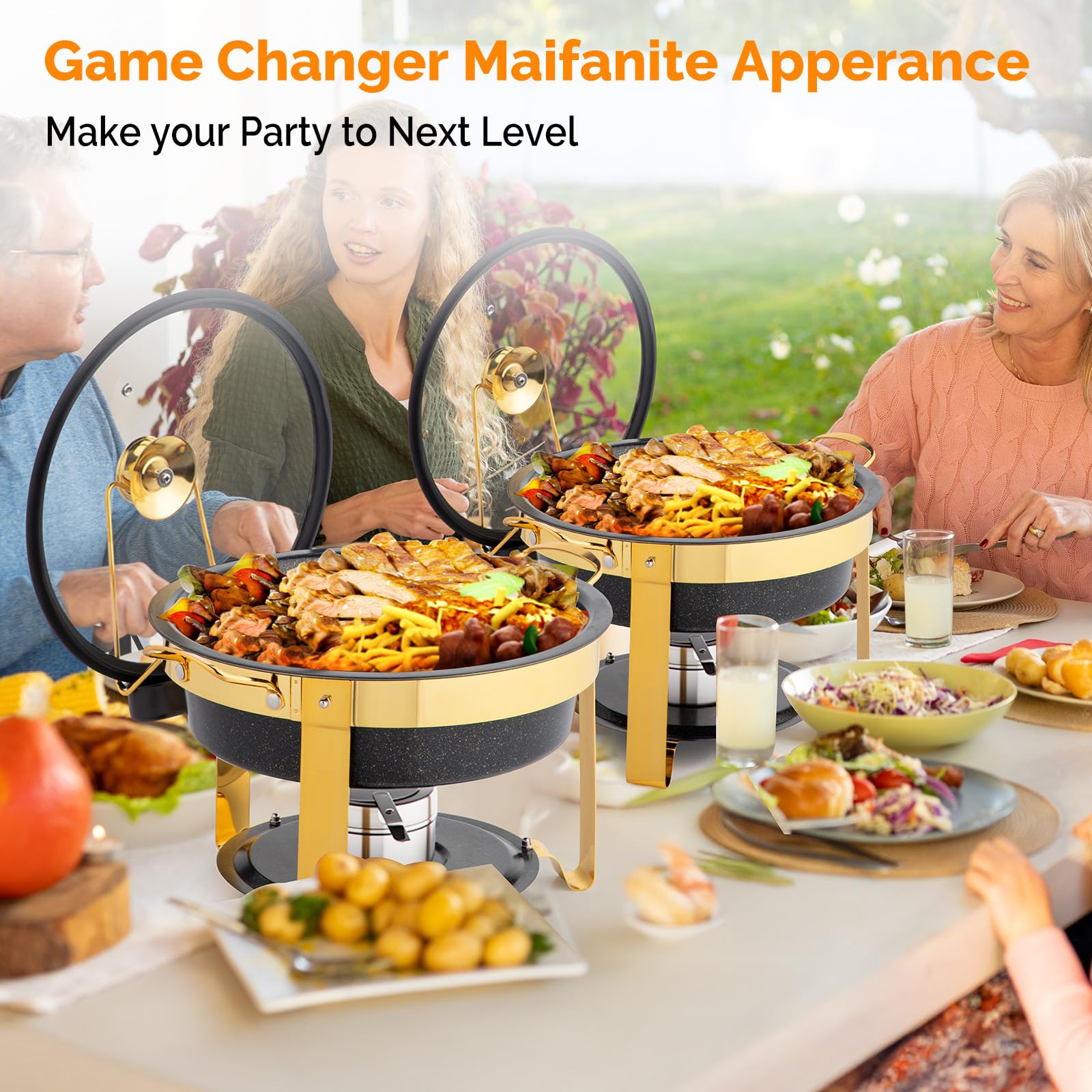ROVSUN 5 QT Round Black & Gold Chafing Dish Buffet Set with Lid Holder
