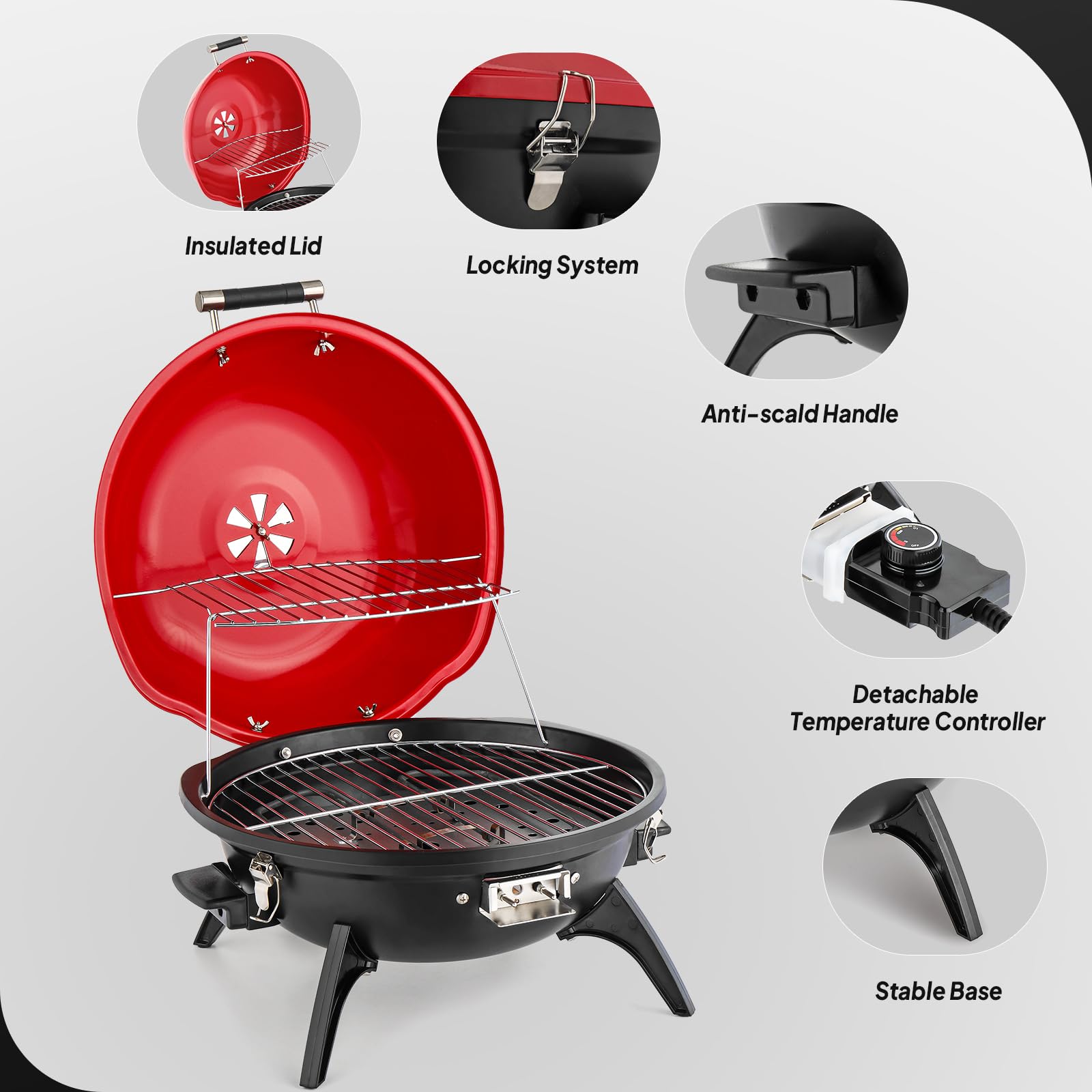 ROVSUN 1,600W Tabletop Electric Grill with Temperature Control Red