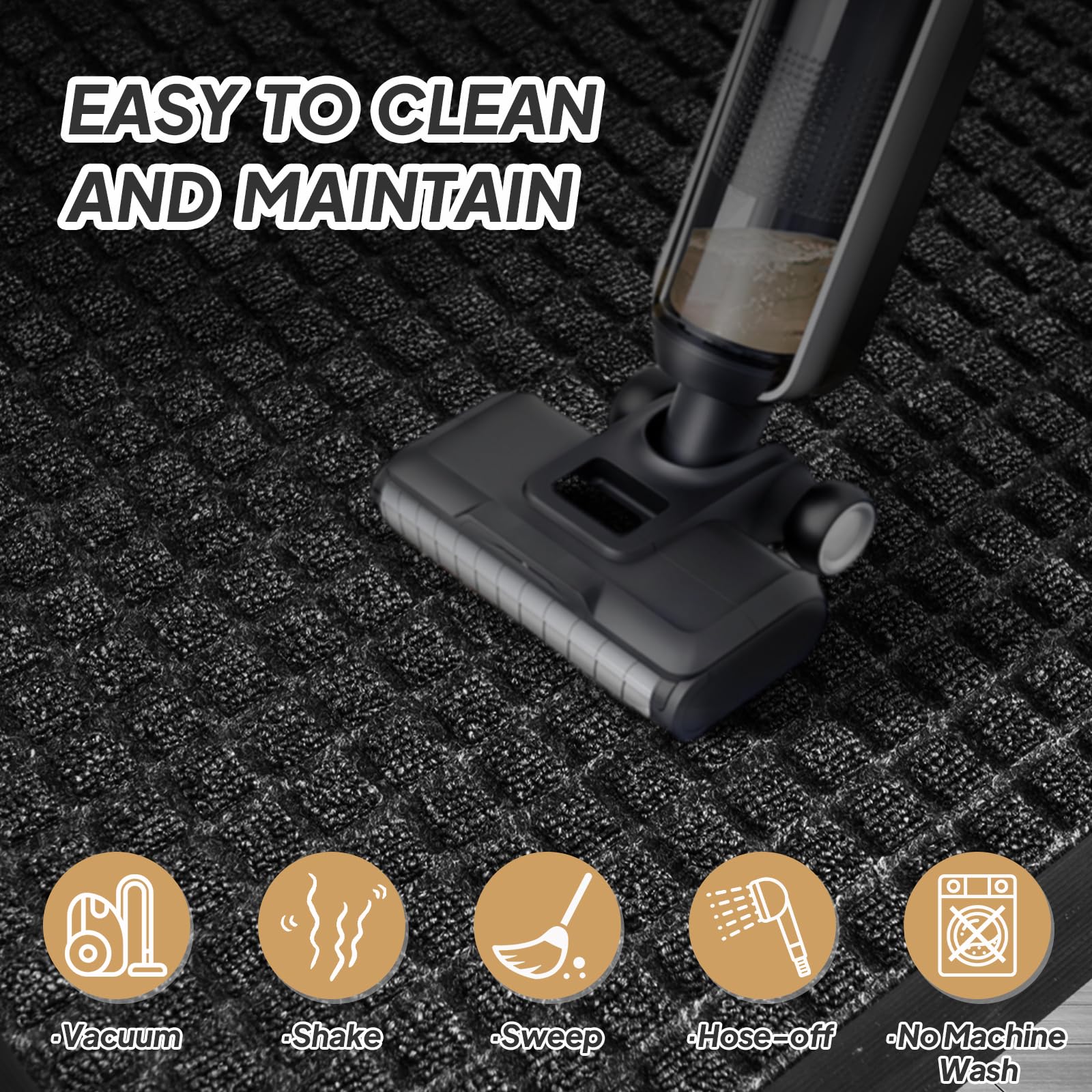 ROVSUN 35.4" × 23.6" Front Door Mat with Square Pattern Non-Slip Grey