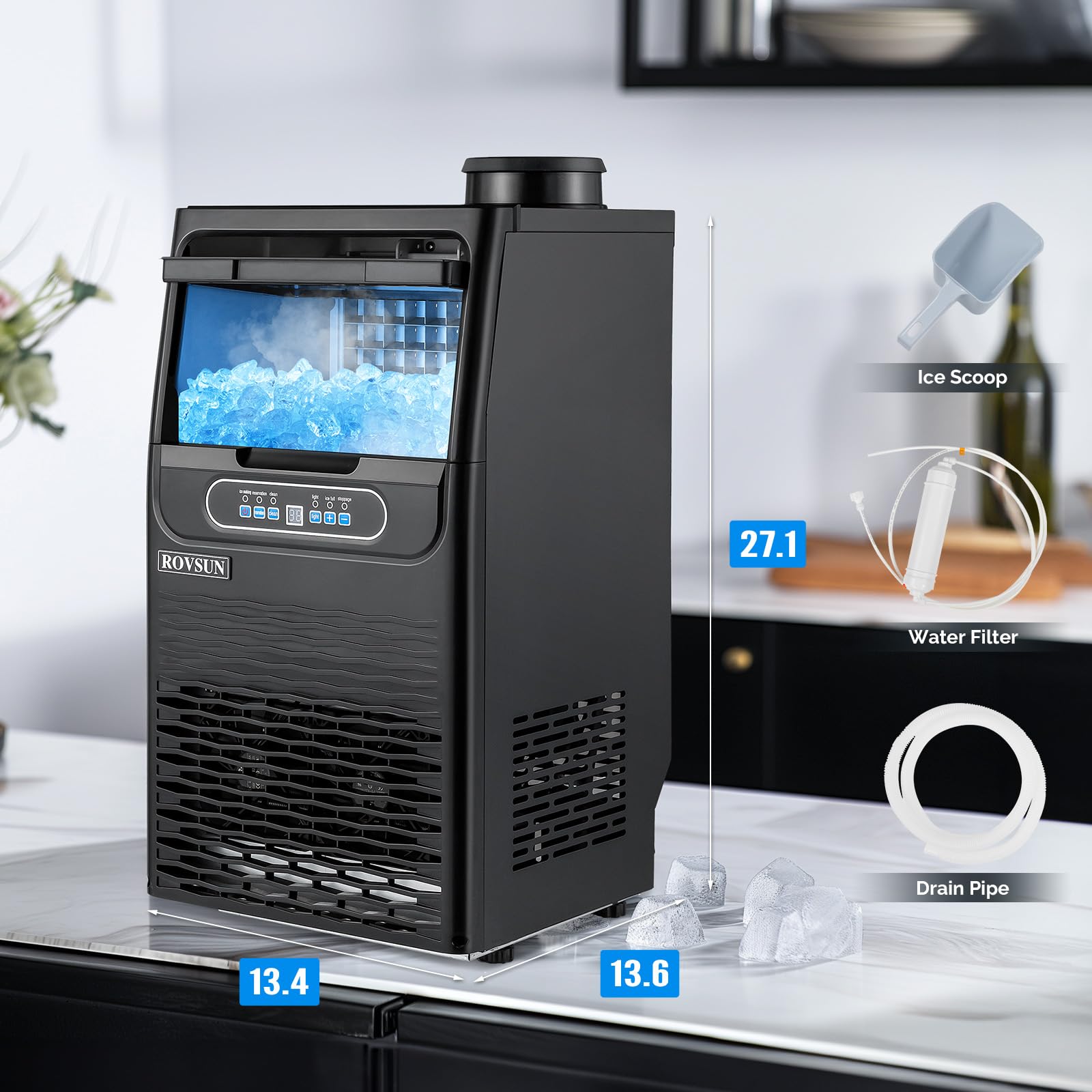 ROVSUN 13" 70 lb. 220W 115V Air Cooled Ice Machine Maker Countertop Black