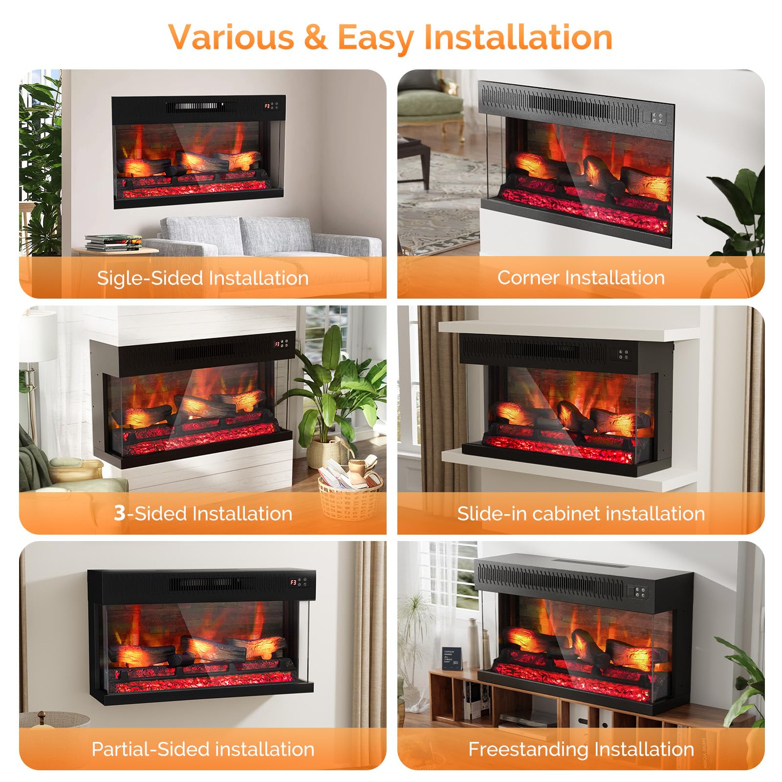 ROVSUN 36" 1400W 120V Electric Fireplace Insert with Remote Control