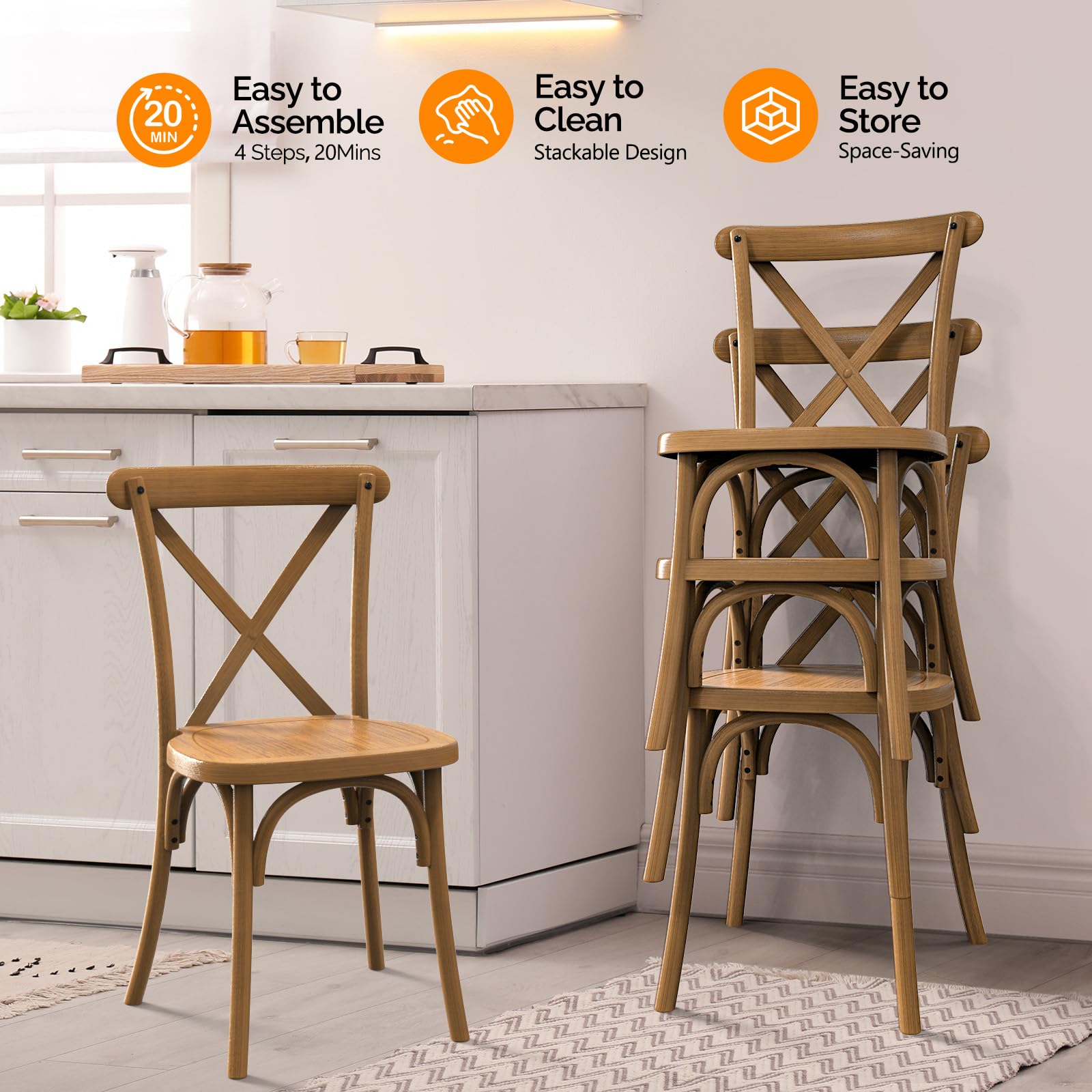 Plastic Outdoor Dining Chair Set Stackable with X Back Brown