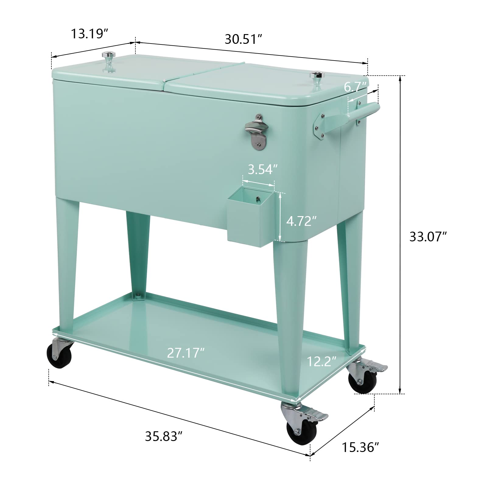 80 Quart Portable Outdoor Patio Rolling Cooler Cart Green