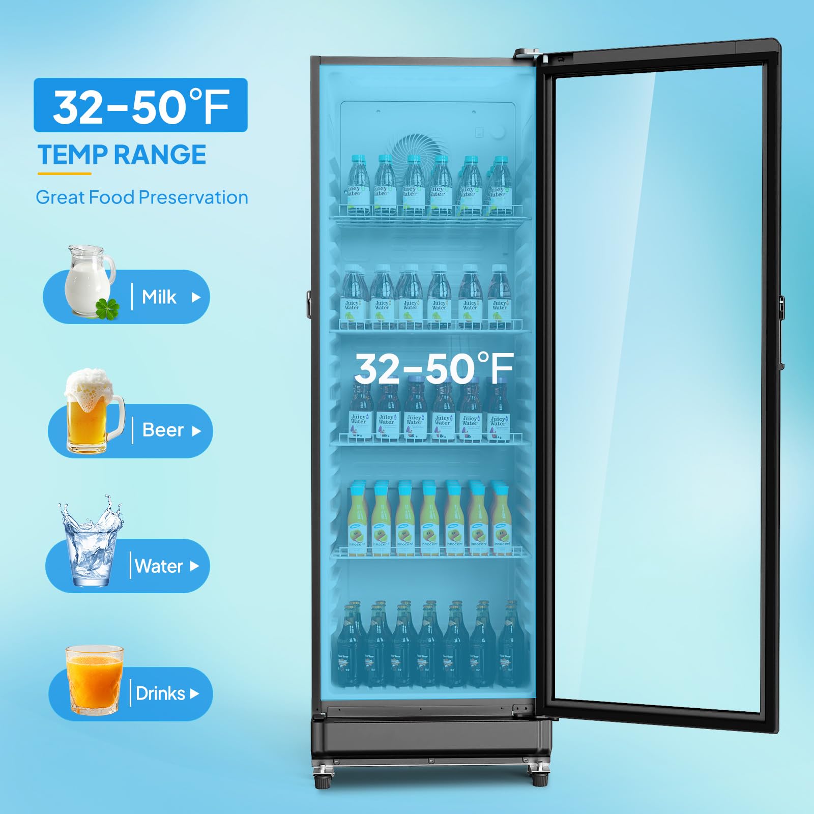 ROVSUN 21" 10 Cu.Ft. Black Glass Door Merchandising Refrigerator