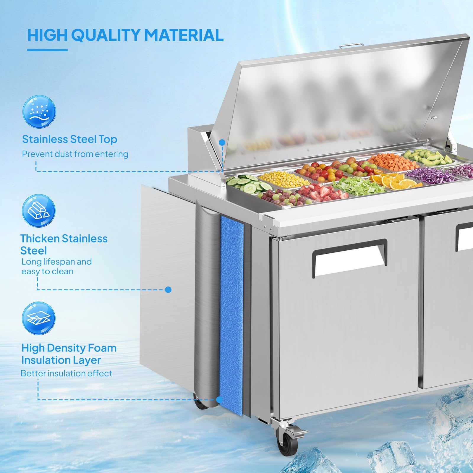 ROVSUN 49" 12-Pan Refrigerated Salad Sandwich Prep Table