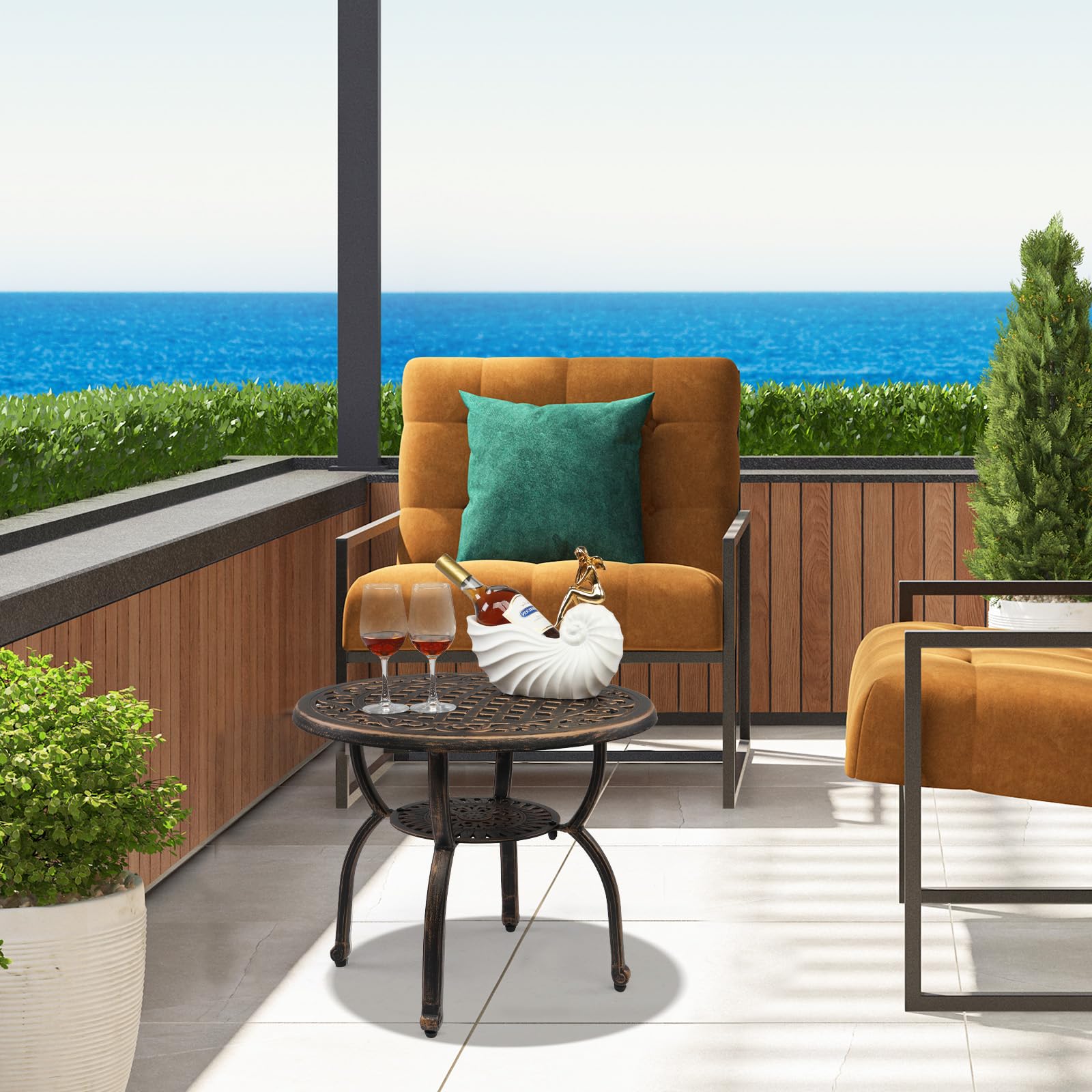 22" Round Cast Aluminum Outdoor Side Table Bronze