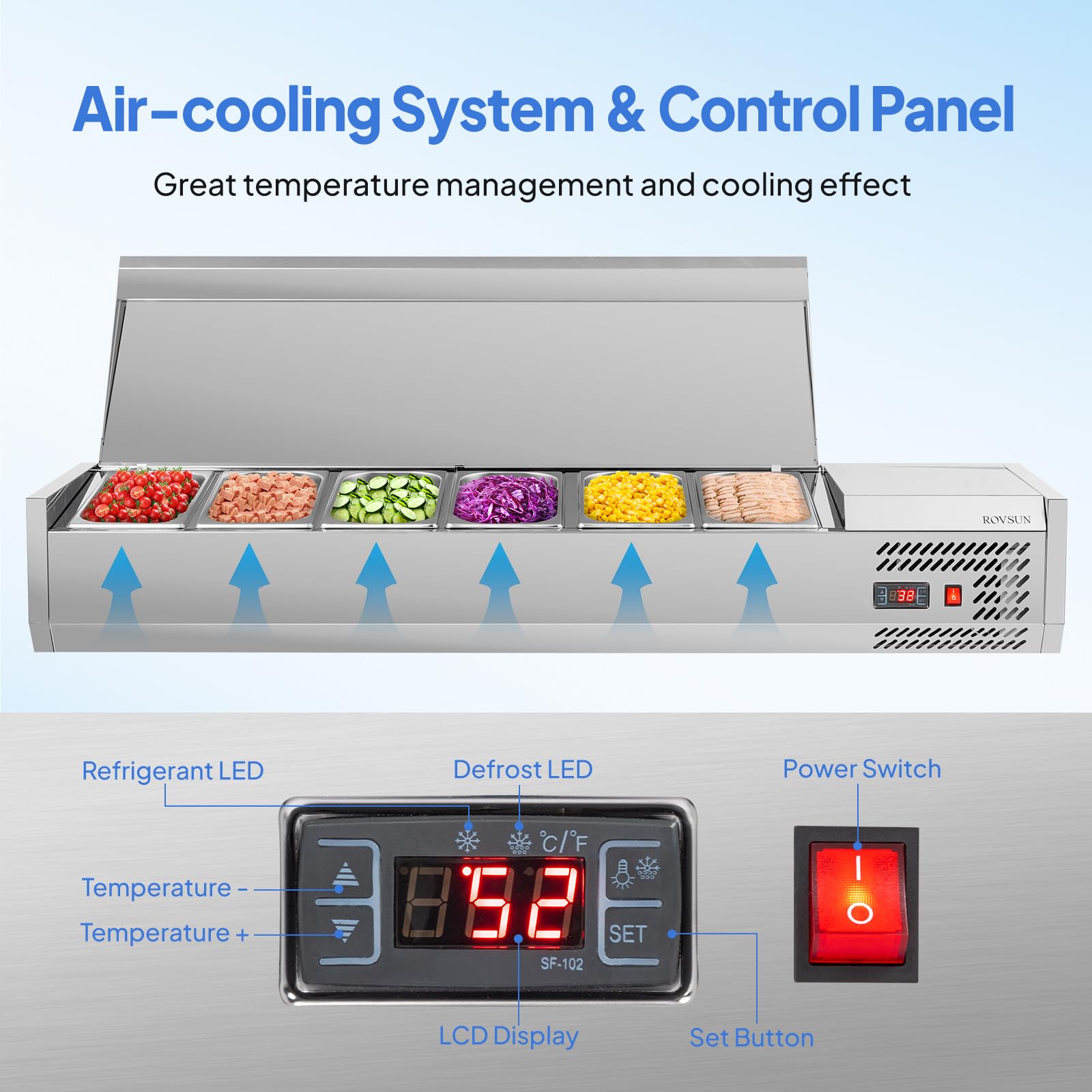 ROVSUN 59" 150W 110V Refrigerated Prep Rail Countertop