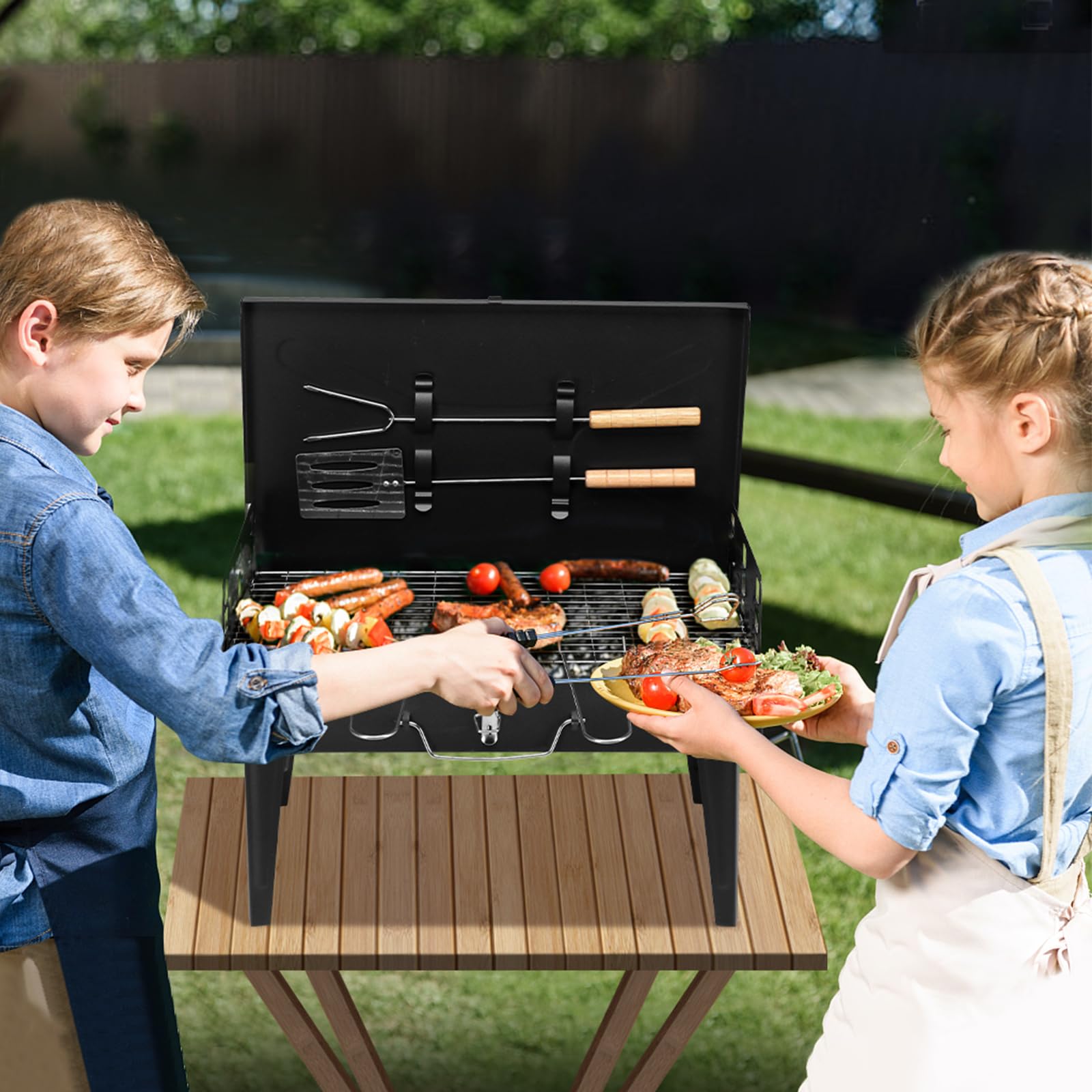 ROSUN 18" Portable Charcoal Grill Foldable with Barbecue Lid