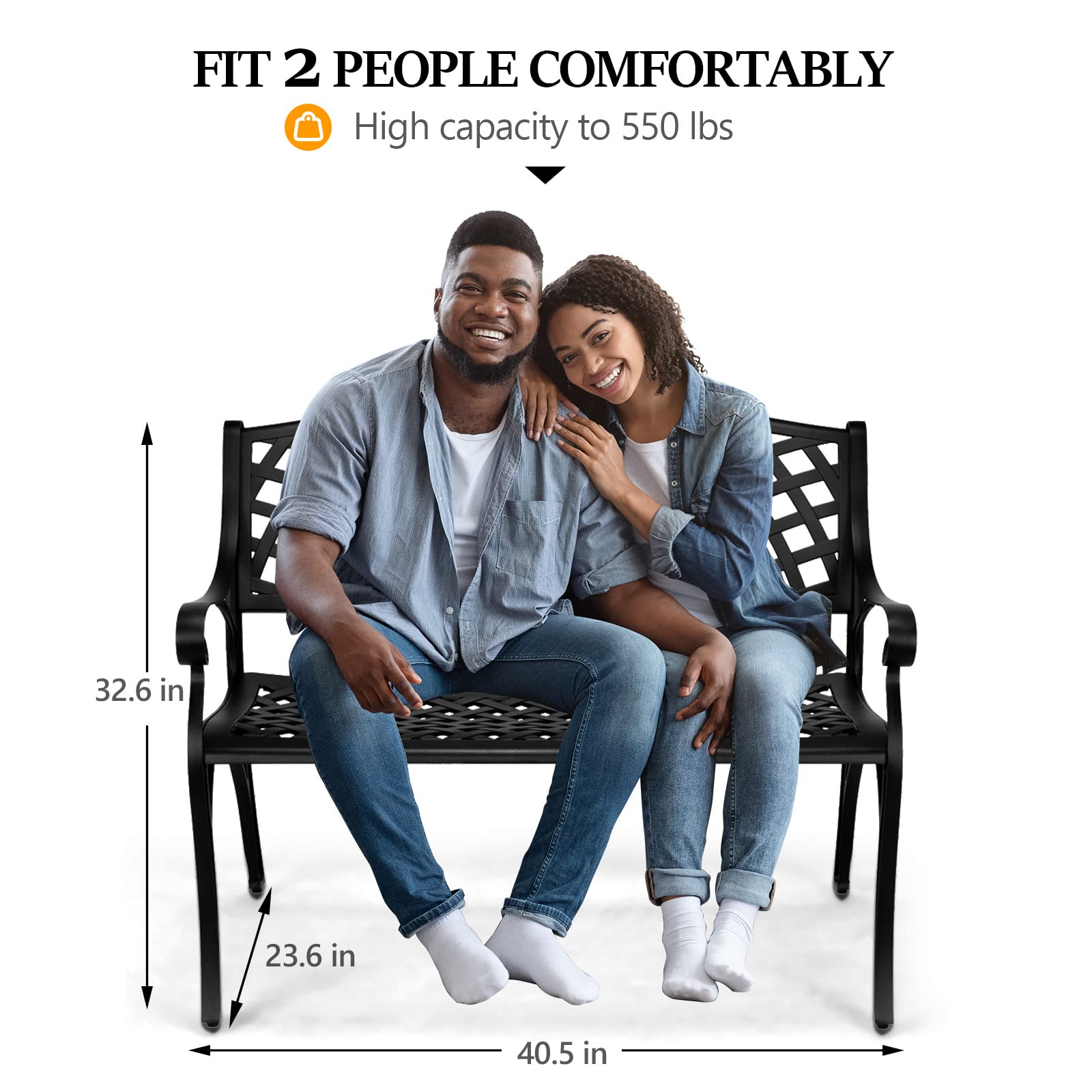 40.5" Outdoor Bench Cast Aluminium Black