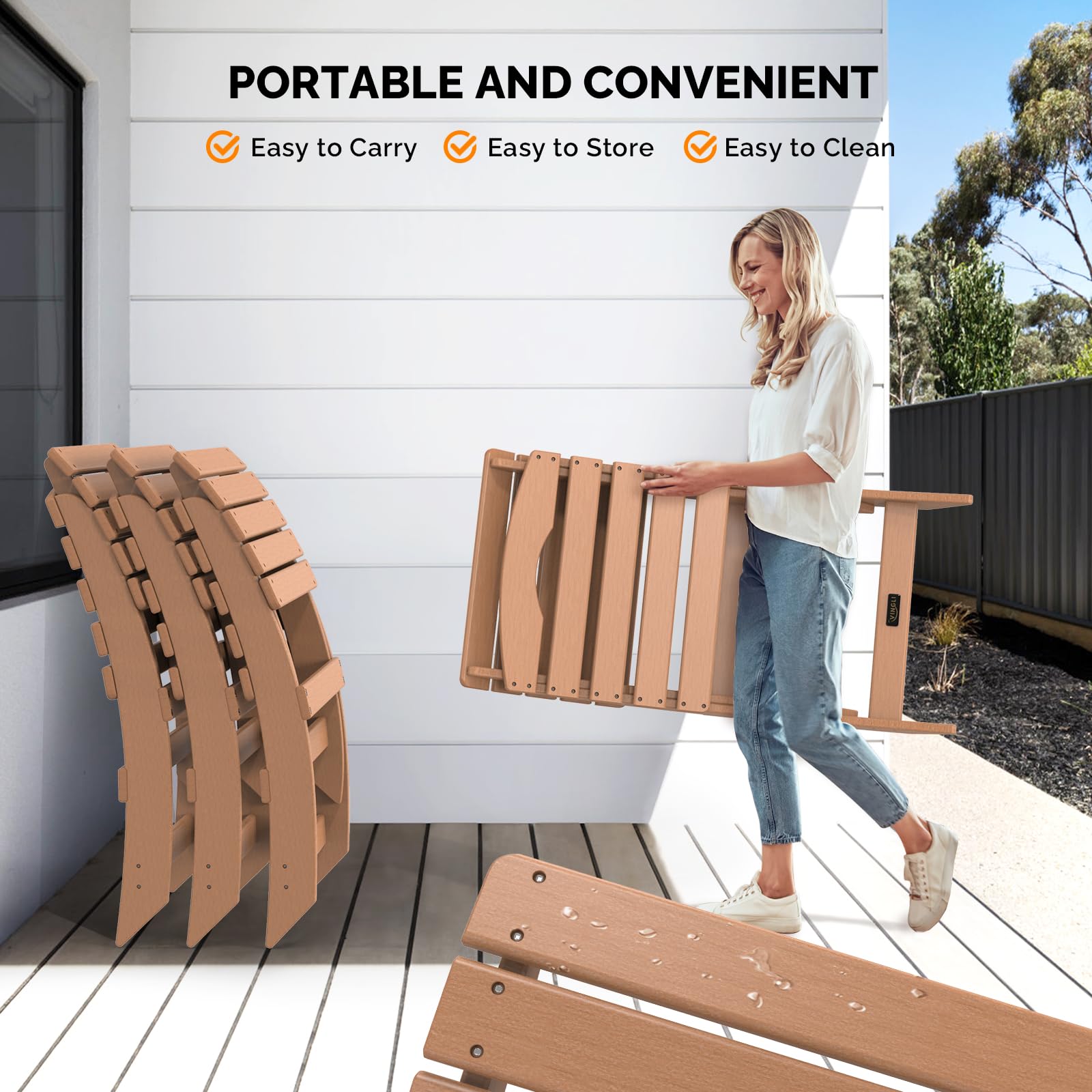 Portable Plastic Folding HDPE Adirondack Chair Teak