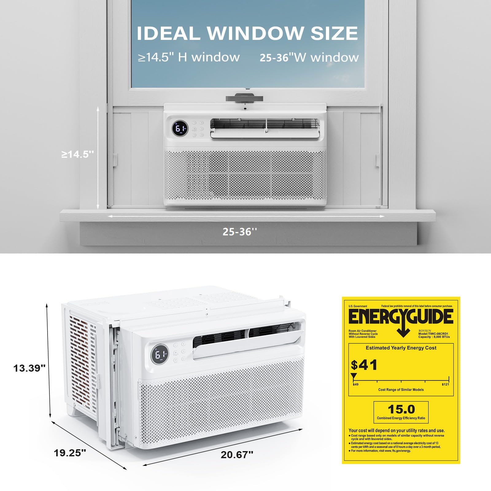 ROVSUN 8,000 BTU 115V Window Air Conditioner with Inverter & Wifi/APP & Install Kit - 1