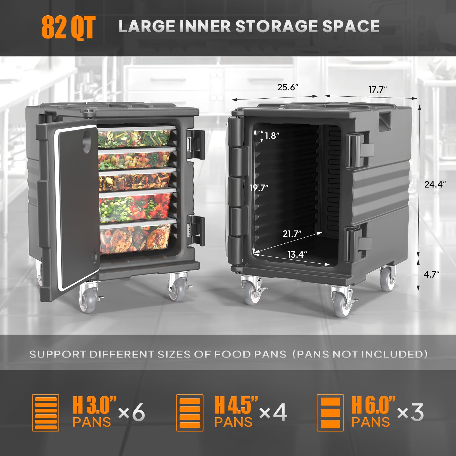 ROVSUN 82 QT Insulated Food Pan Carrier with Lockable Wheels Black